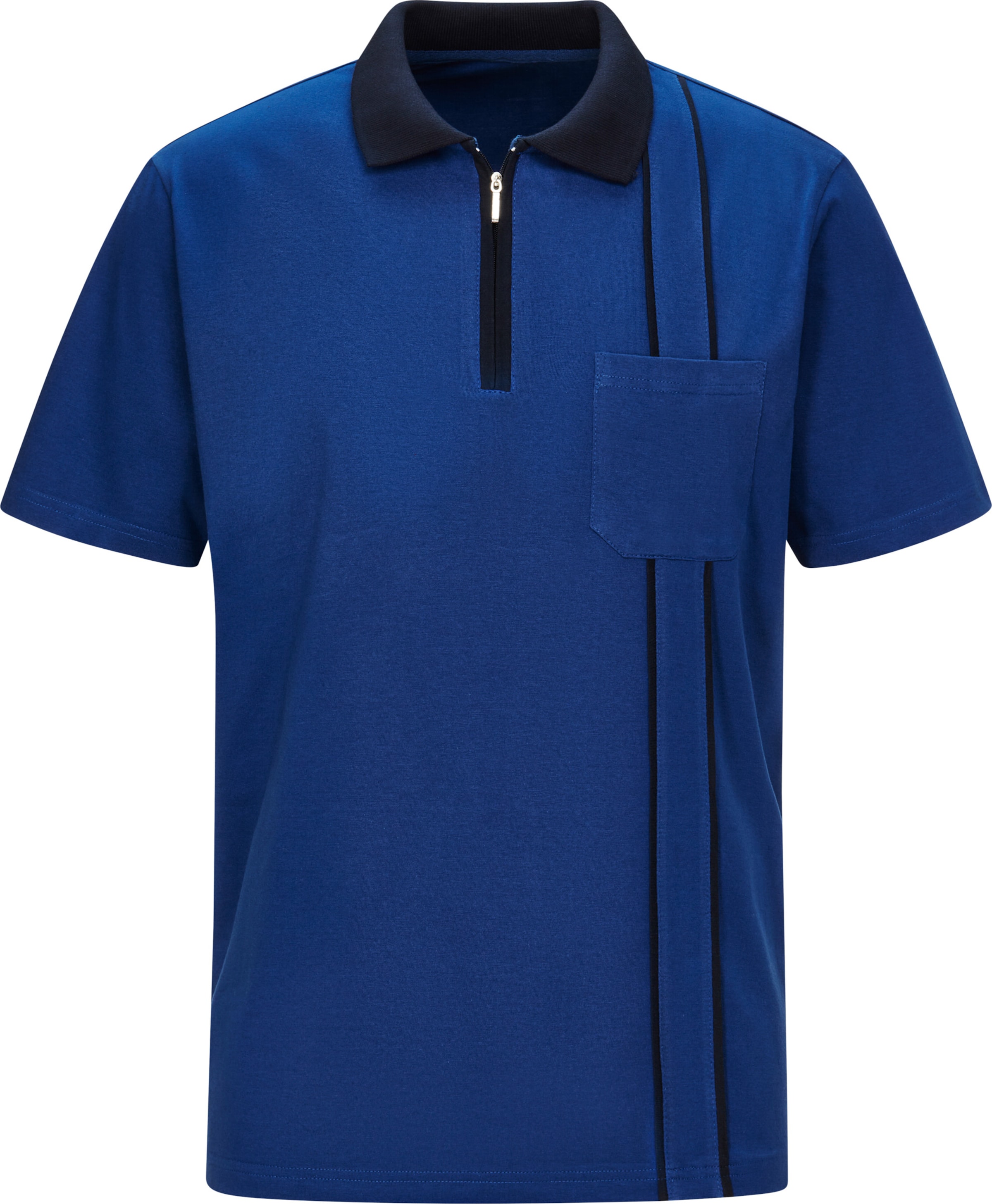 Lang Shirt  günstig Kaufen-Poloshirt in royalblau von heine. Poloshirt in royalblau von heine <![CDATA[Kontraststark präsentiert sich dieses Poloshirt mit kontrastfarbenem, geripptem Polokragen sowie Kontrastpaspeln entlang des Reißverschlusses und am Einsatz im Vorderteil. Mit k