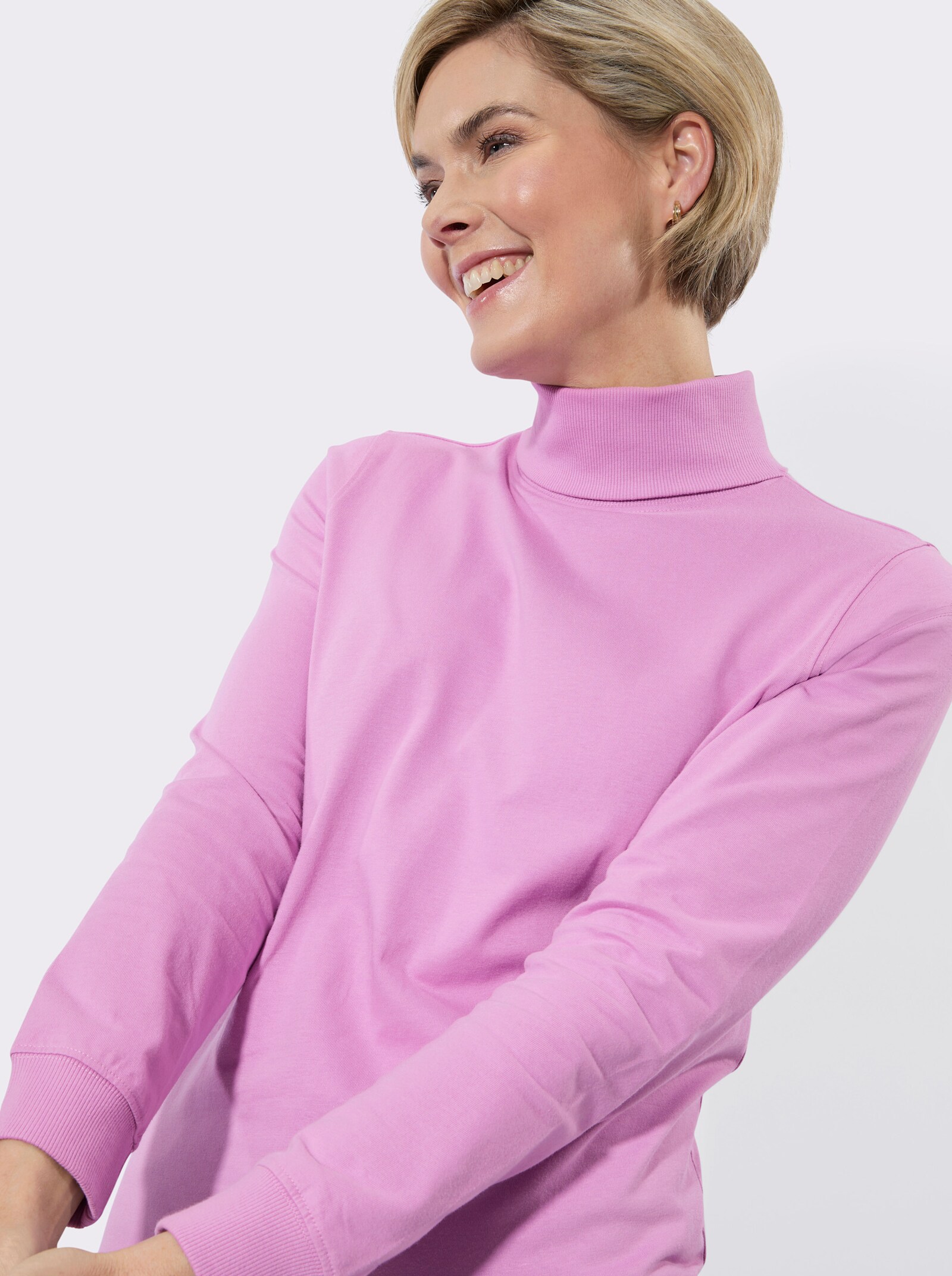 Rollkragenshirt mit gerippten Einsätzen - orchidee + rosé