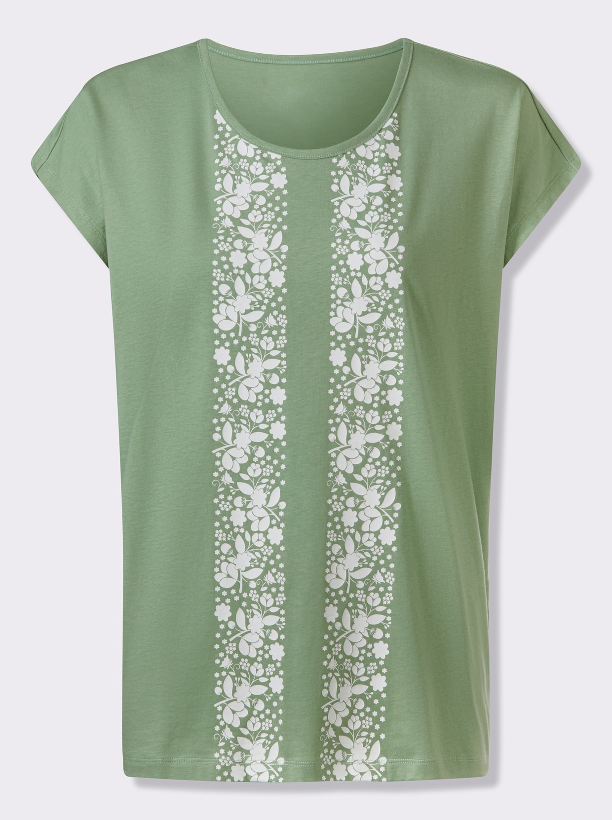 Tričko s krátkým rukávem a květinovým vzorem - eukalyptová-bílá