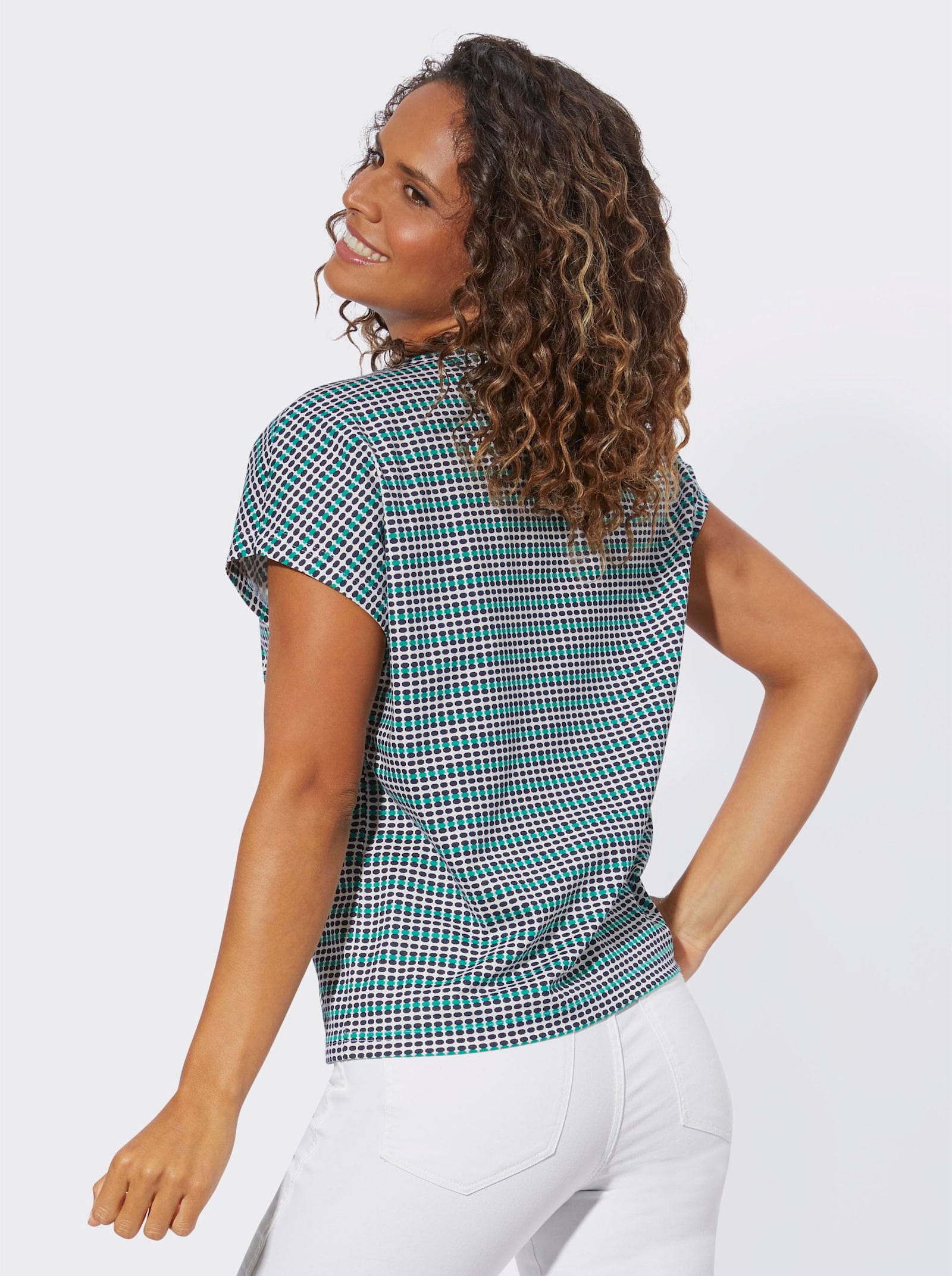 Shirt met print in minimalistisch dessin - marine/smaragd gestreept