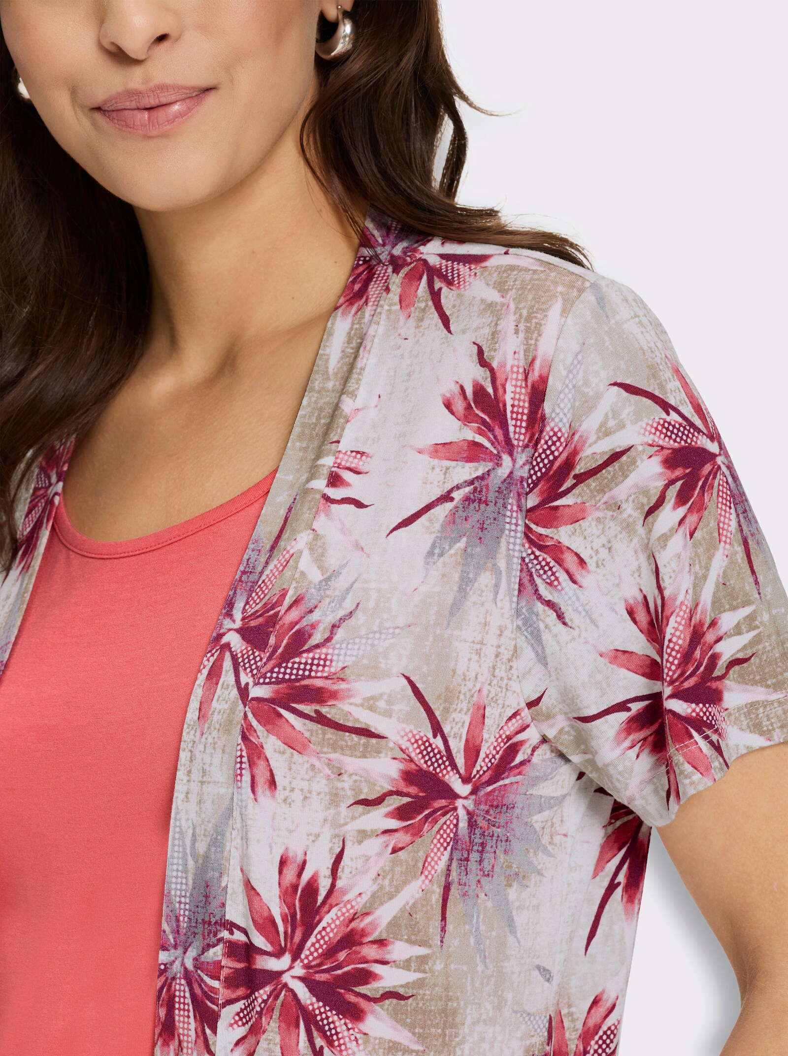 2-in-1-Shirt mit Elasthan-Anteil - koralle-bordeaux-bedruckt