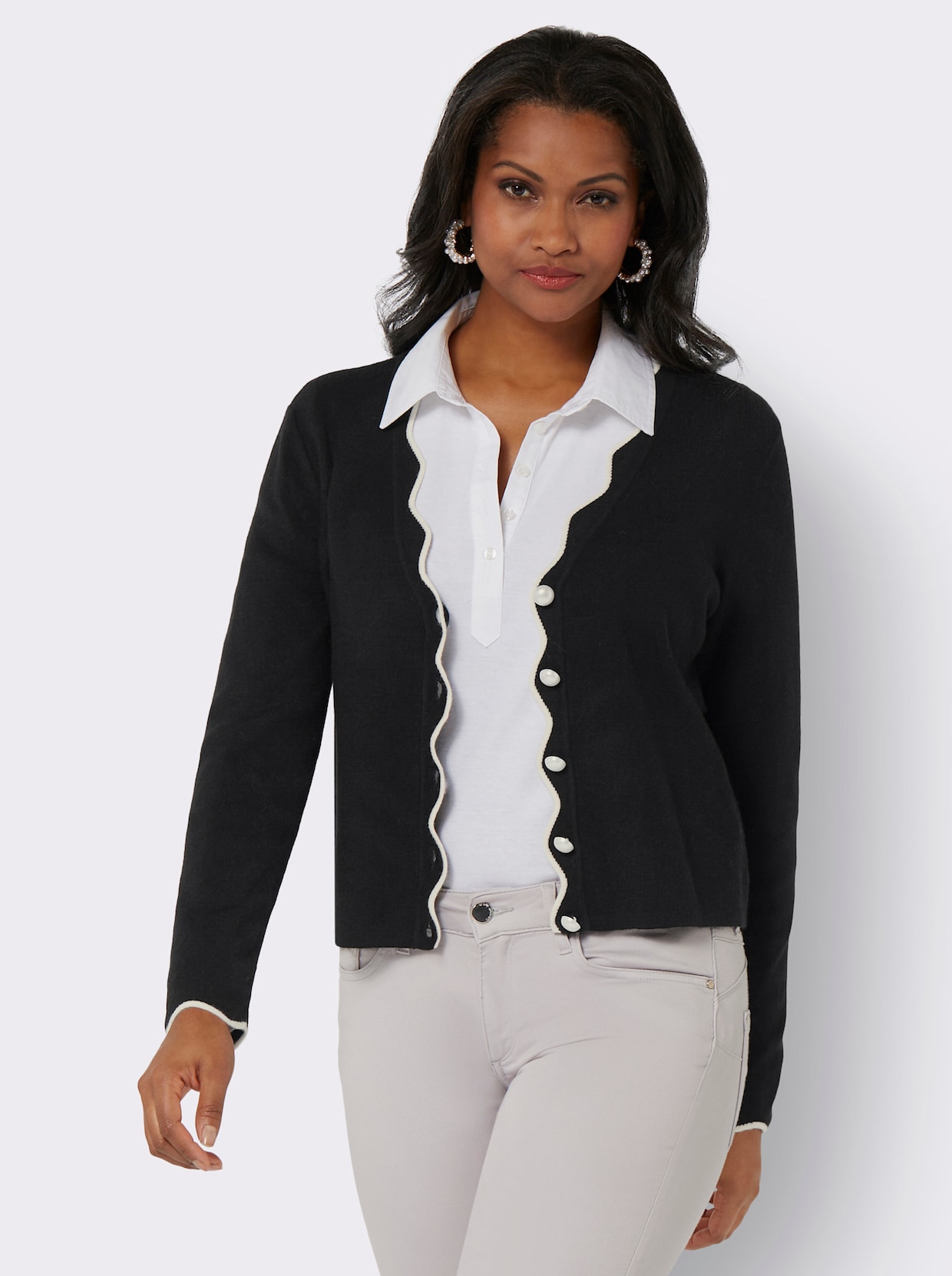 Feinstrickjacke - schwarz-champagner-gemustert