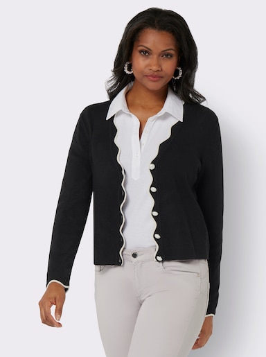 Feinstrickjacke in passformgerechter Verarbeitung - schwarz-champagner-gemustert