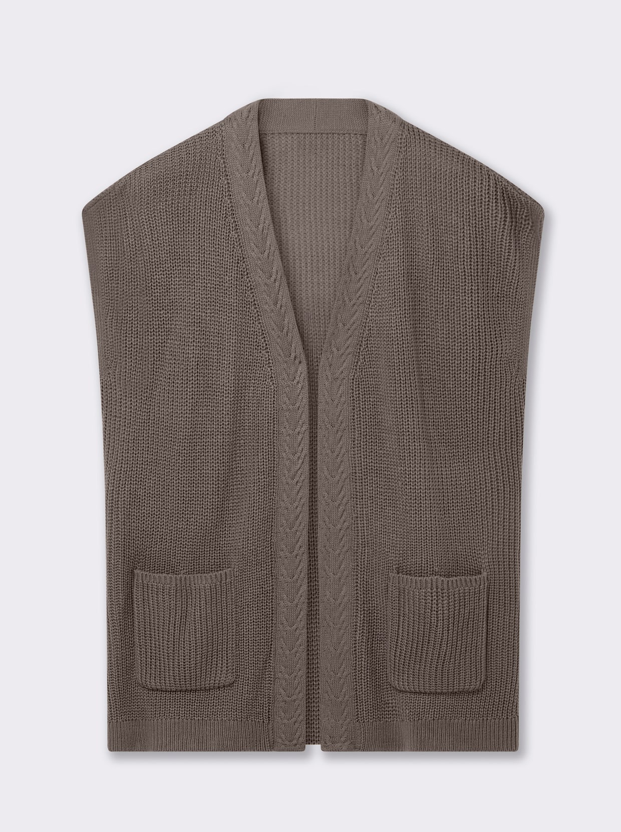 Strickweste mit Zopfmuster vorne - taupe