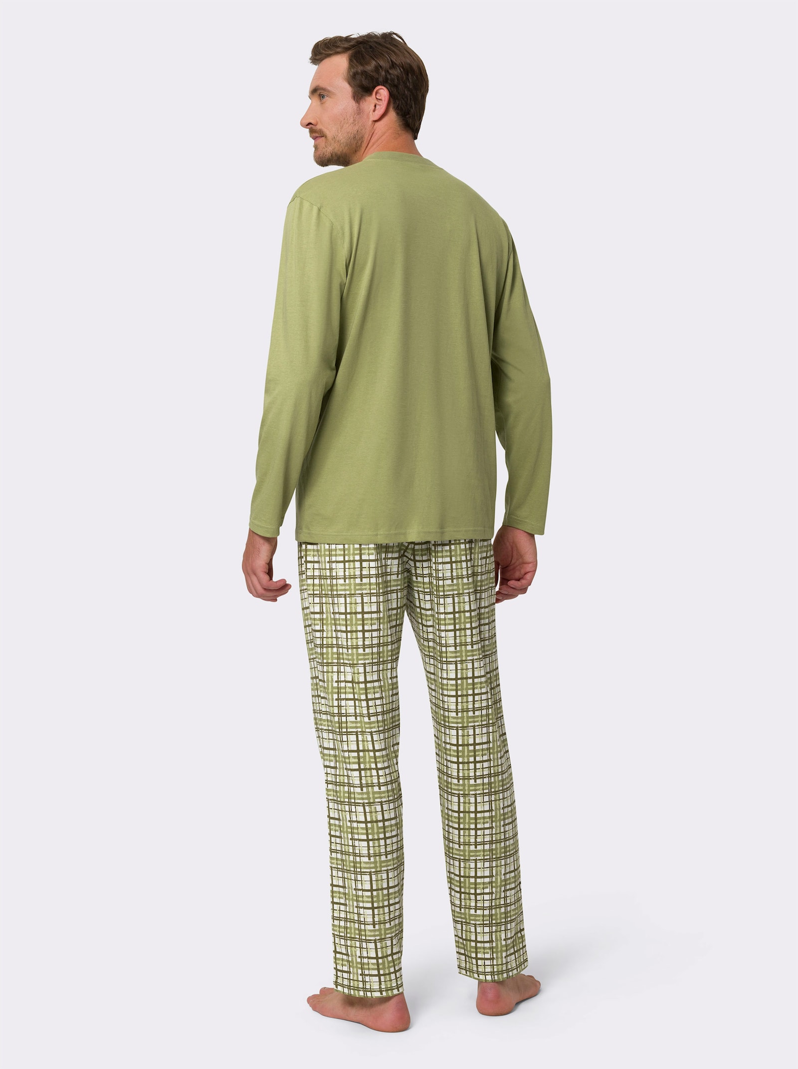 Pyjama met ruitprint - rietgroen geprint