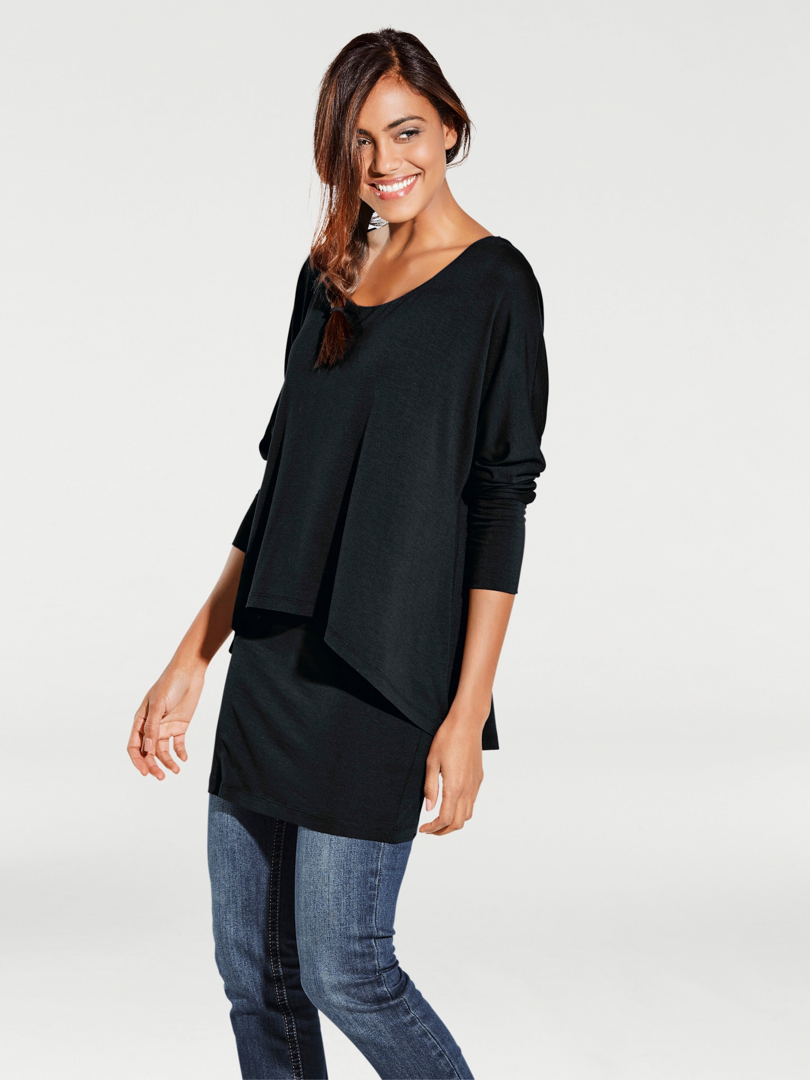 heine Shirt met ronde hals en vleermuismouwen - zwart