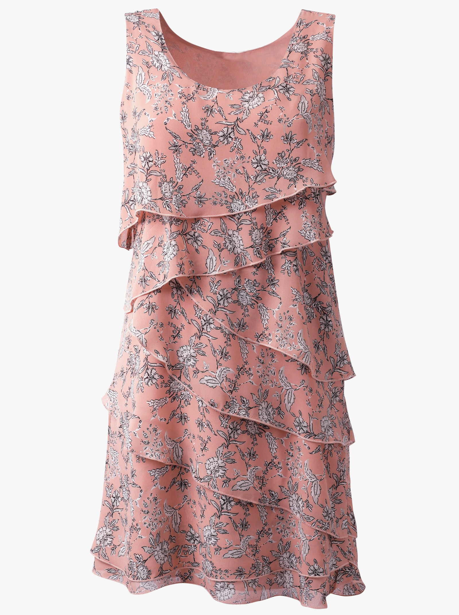 Bedrukte jurk met lagen, gebloemd - poeder gedessineerd