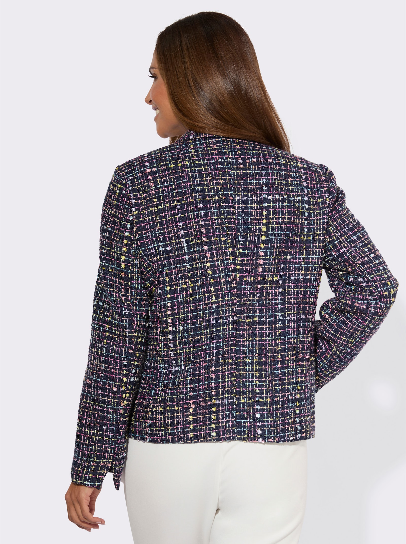 Bouclé-Blazer mit Futter - marine-gemustert