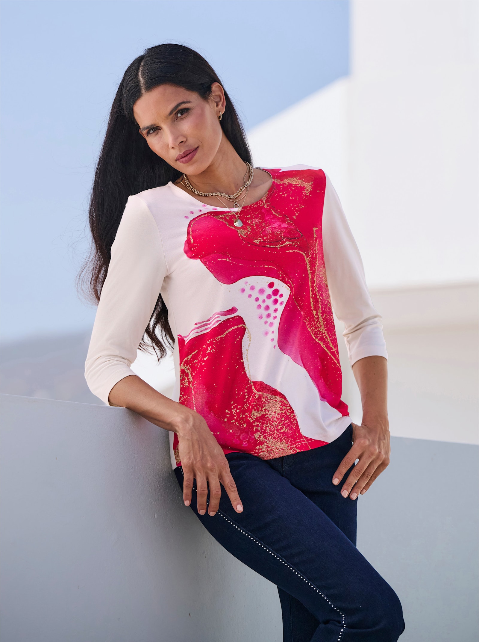 heine 3/4-Arm-Shirt mit goldfarbenen Akzenten - champagner