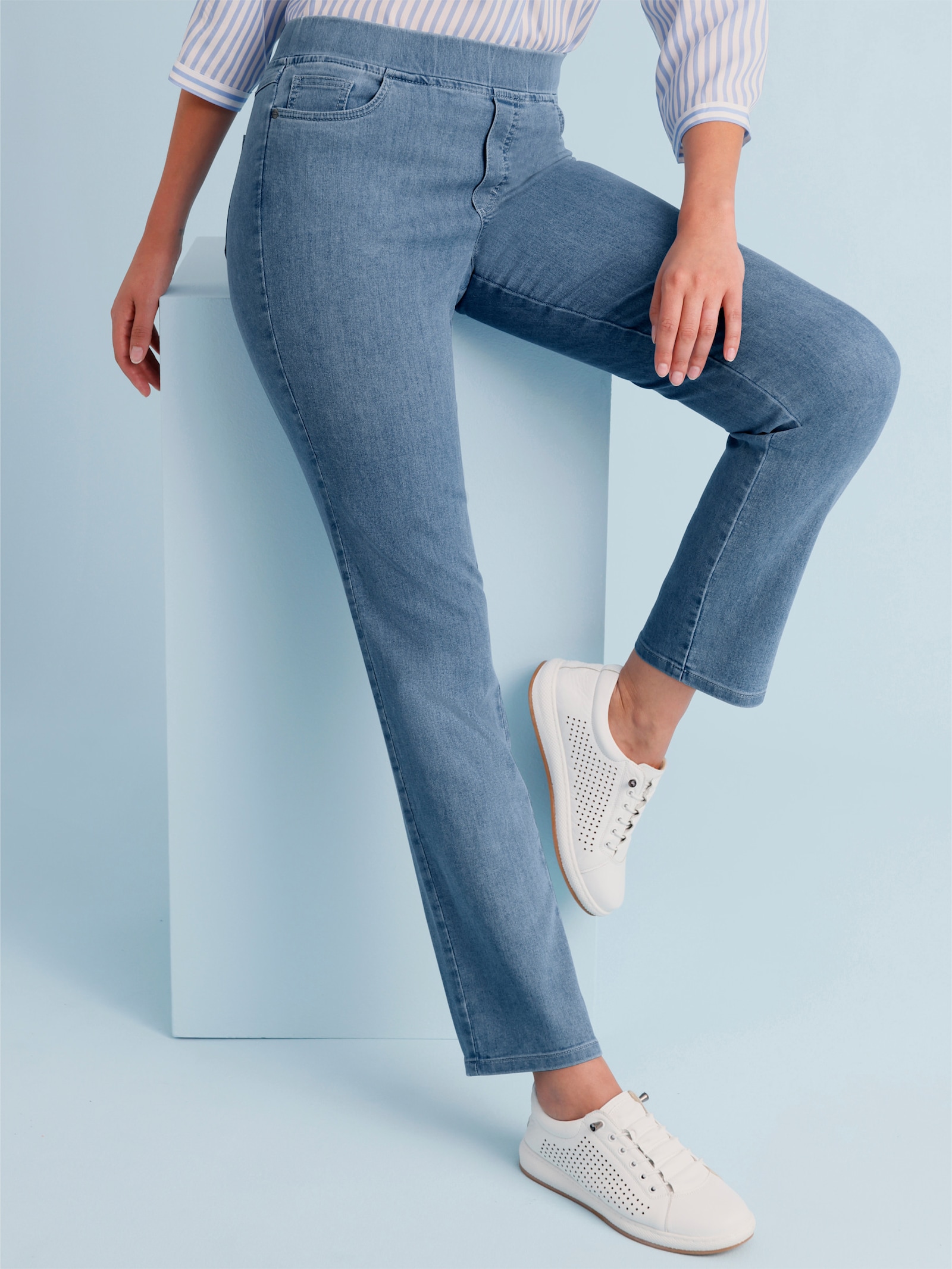 Ascari Schlupfjeans mit Dehnbund - blue-bleached