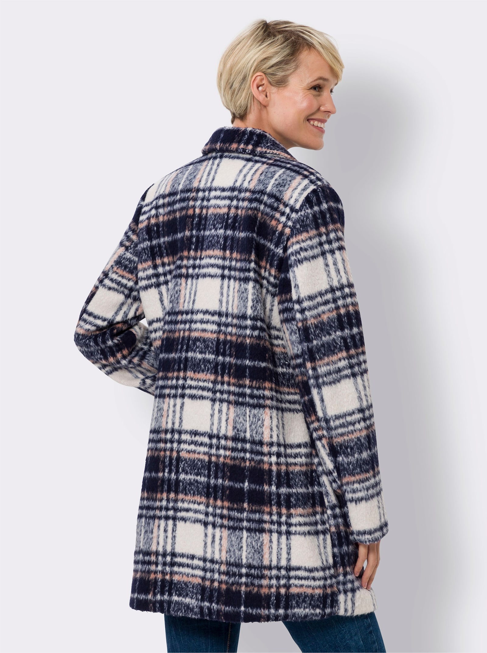 Longjacke für normale Wintertemperaturen - marine-champagner-kariert