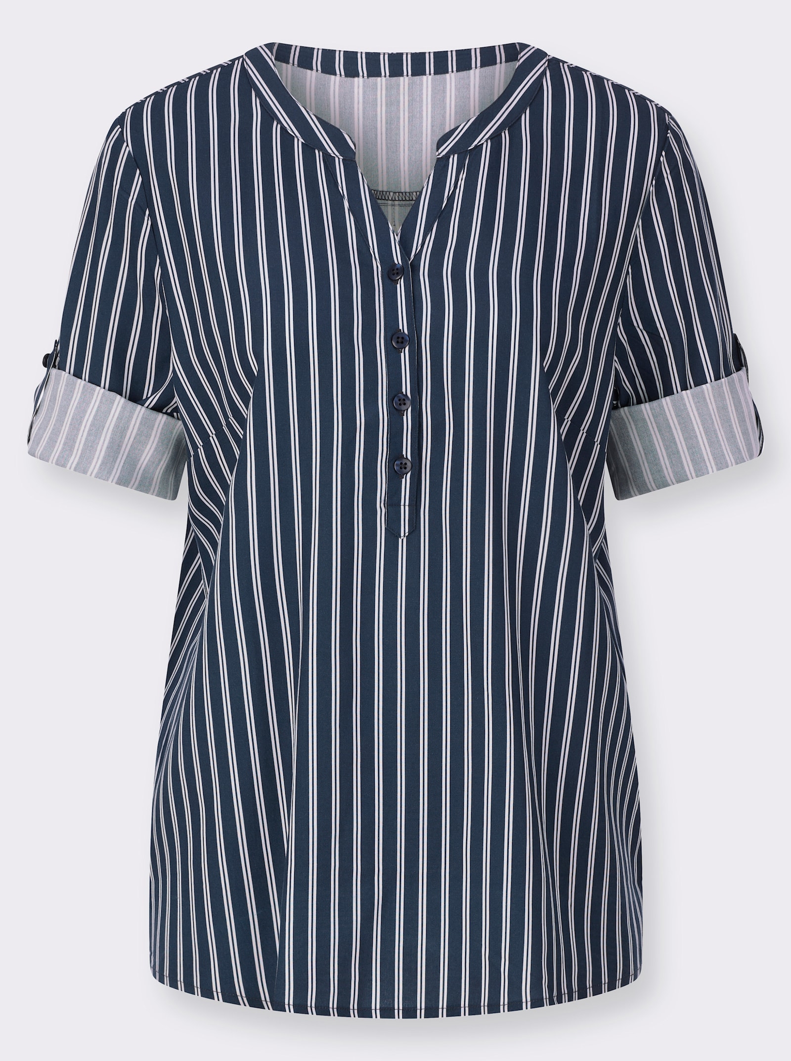 Gestreifte Bluse mit hinten abgerundetem Saum - dunkelblau-ecru-gestreift