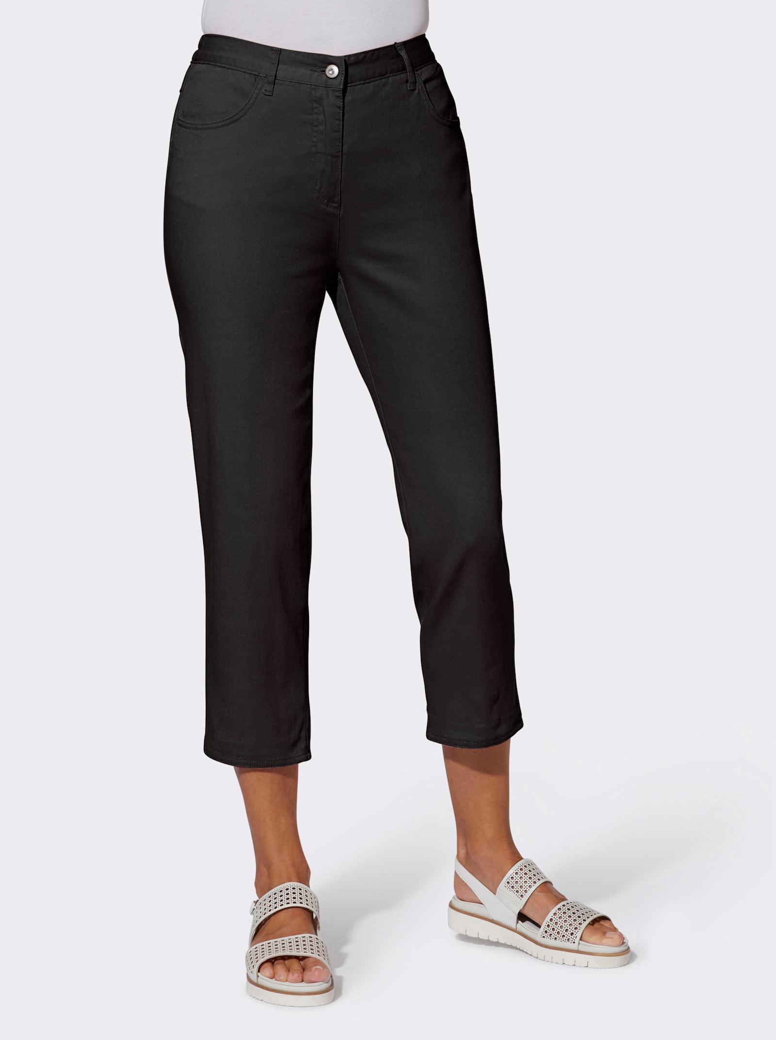 7/8-Jeans mit Schmuckknöpfen - schwarz