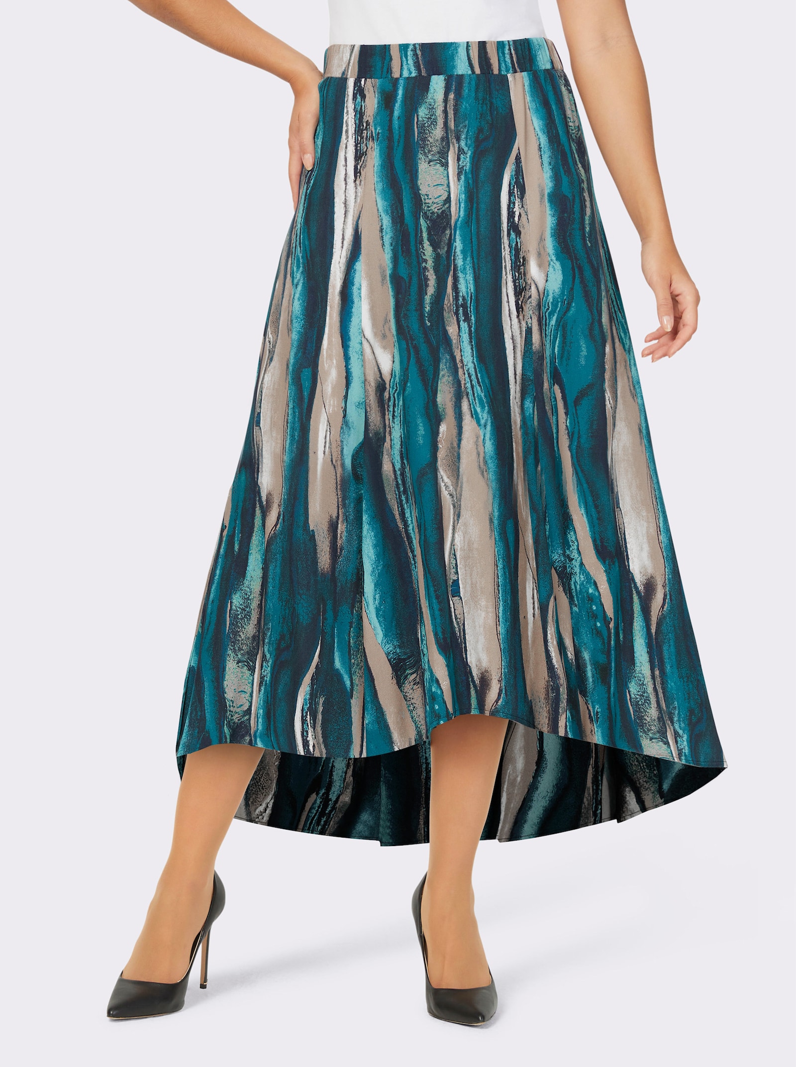 Bahnenrock mit seitlichem Gehschlitz - camel-bedruckt