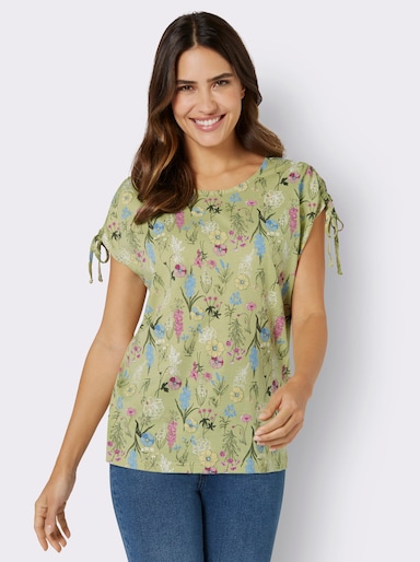 Kurzarmshirt mit Bindebändern, bedruckt - lindgrün-khaki-bedruckt
