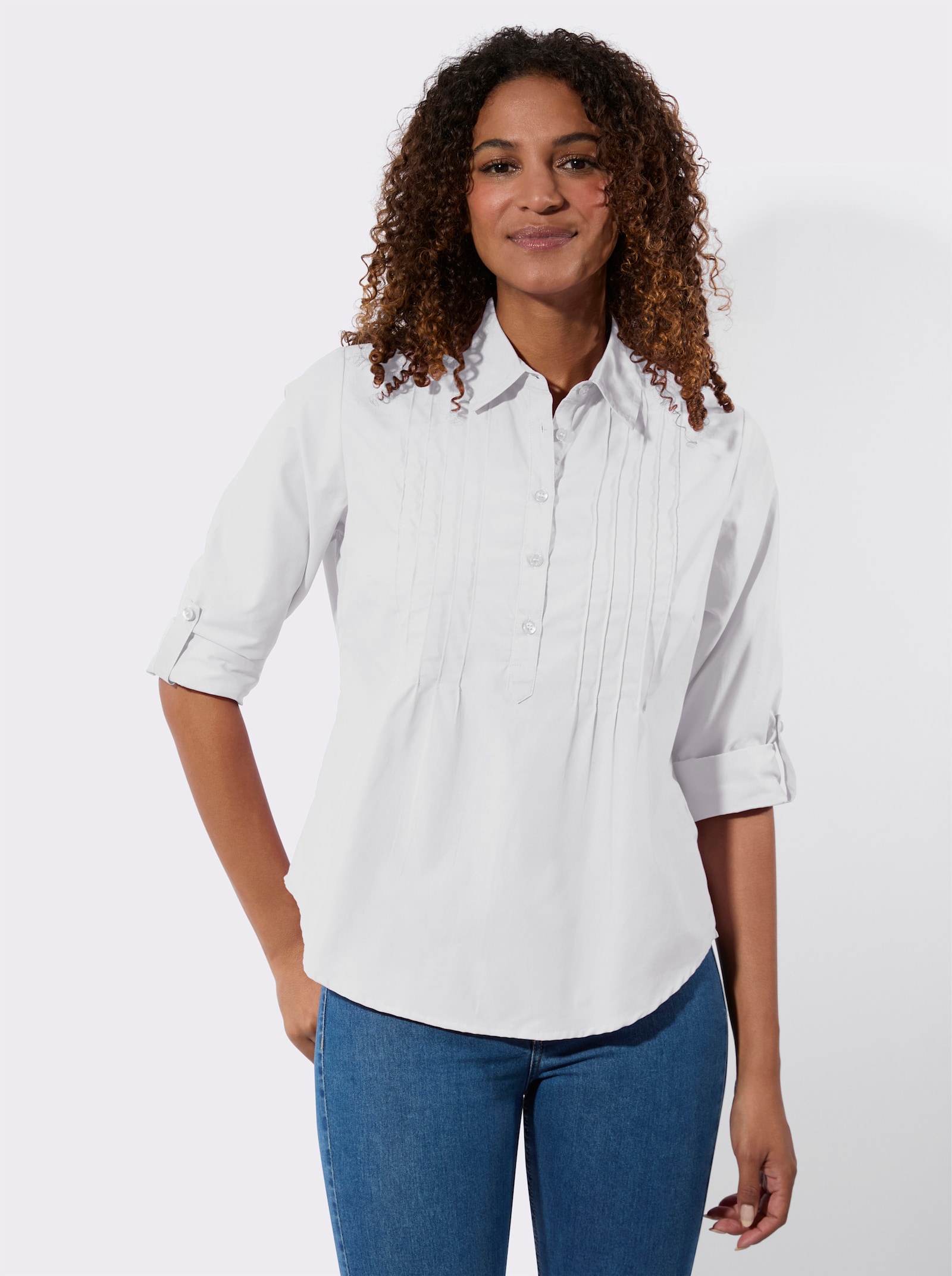 Hemdbluse mit krempelbaren Ärmeln - ecru