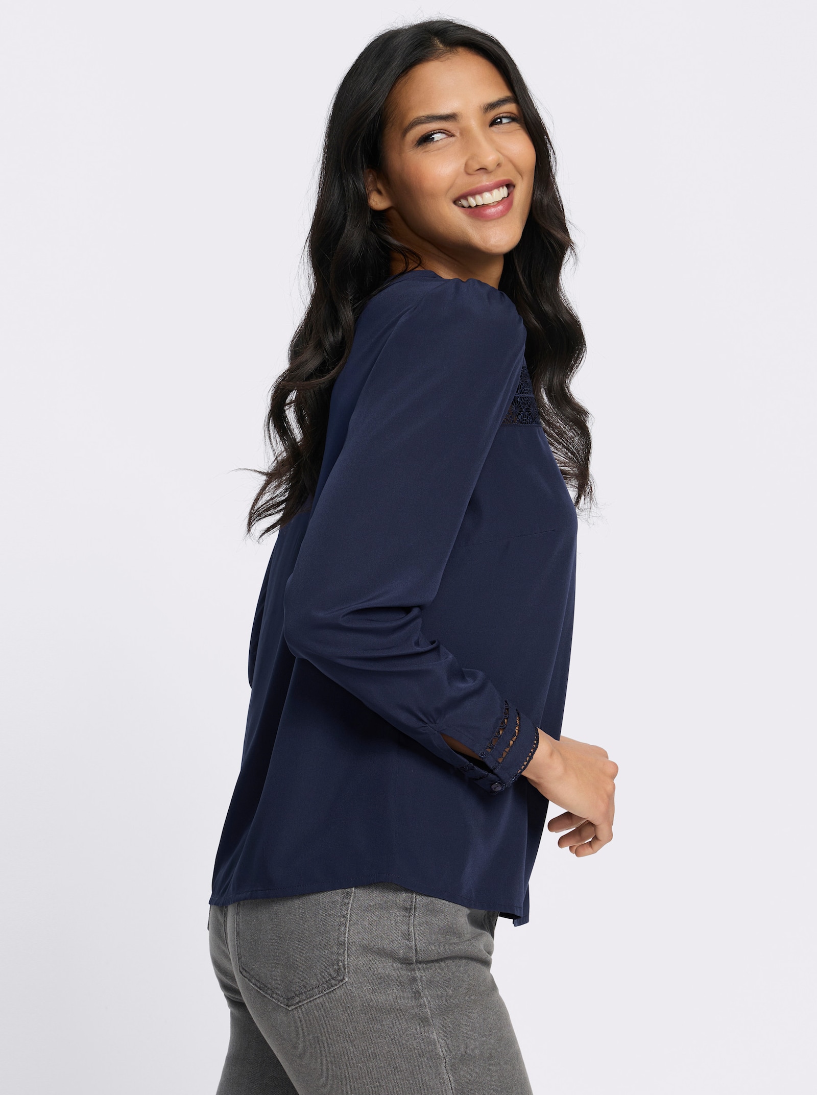 Tunika mit Blüten-Spitze - marine