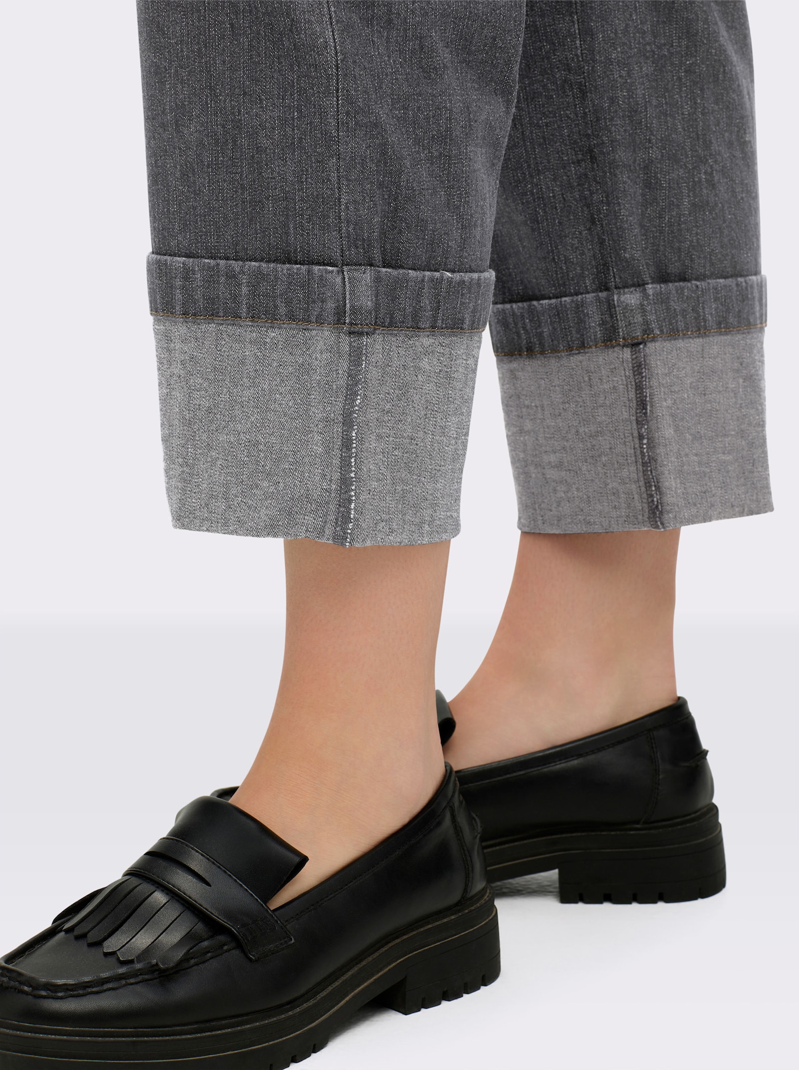 sheego 7/8-jeans met brede zoomomslag - grey-denim