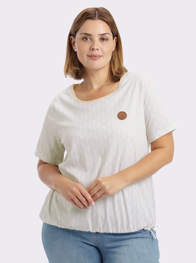 sheego Rundhalsshirt mit elastischem Tunnelzug - sand-weiß-bedruckt