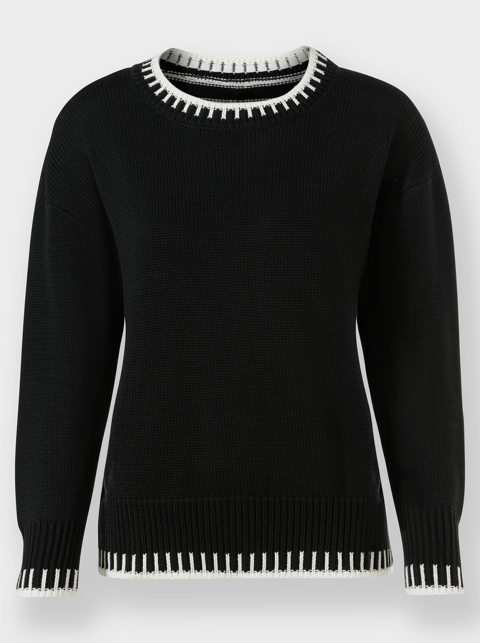 heine Rundhalspullover mit Ripp-Abschlüssen - schwarz-ecru-gemustert