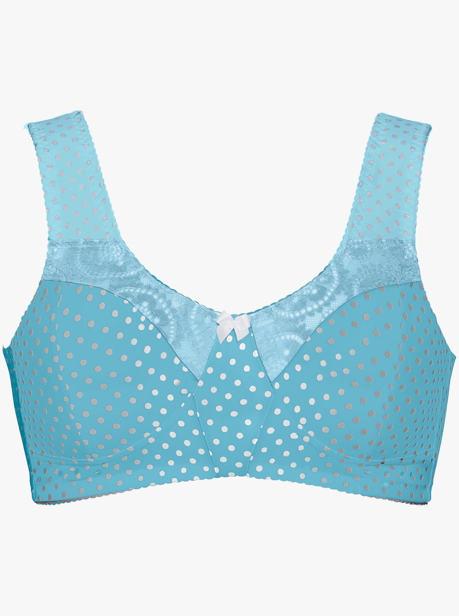 wäschepur Entlastungs-BH ohne Bügel mit elastischer Spitze - petrol-getupft + taupe-getupft