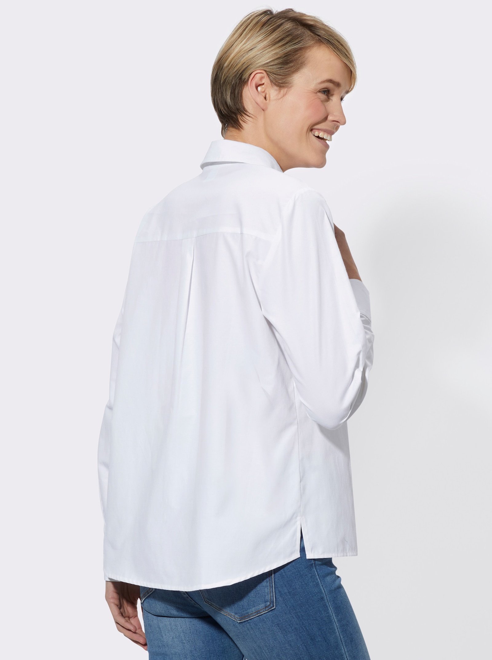 Langarmbluse mit Horn-Optik-Knöpfen - wollweiß