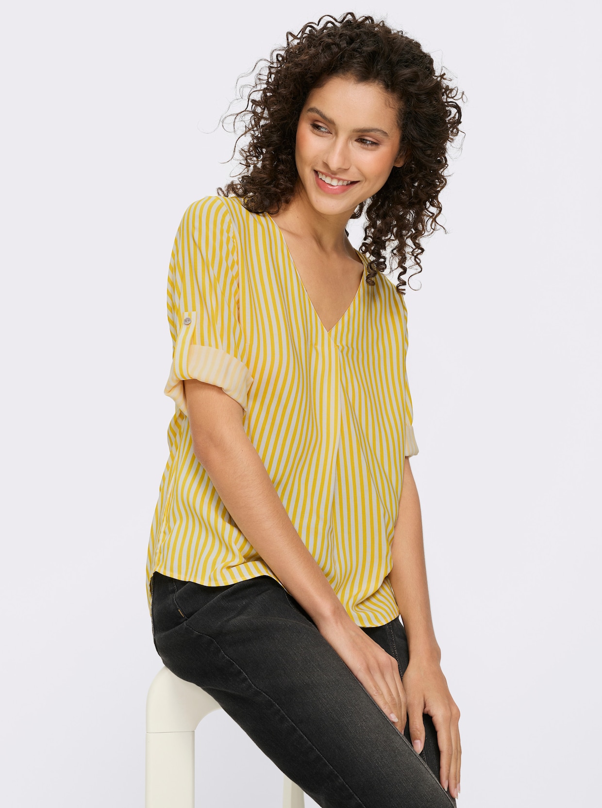 heine Schlupfbluse mit V-Ausschnitt - sonnengelb-ecru-gestreift