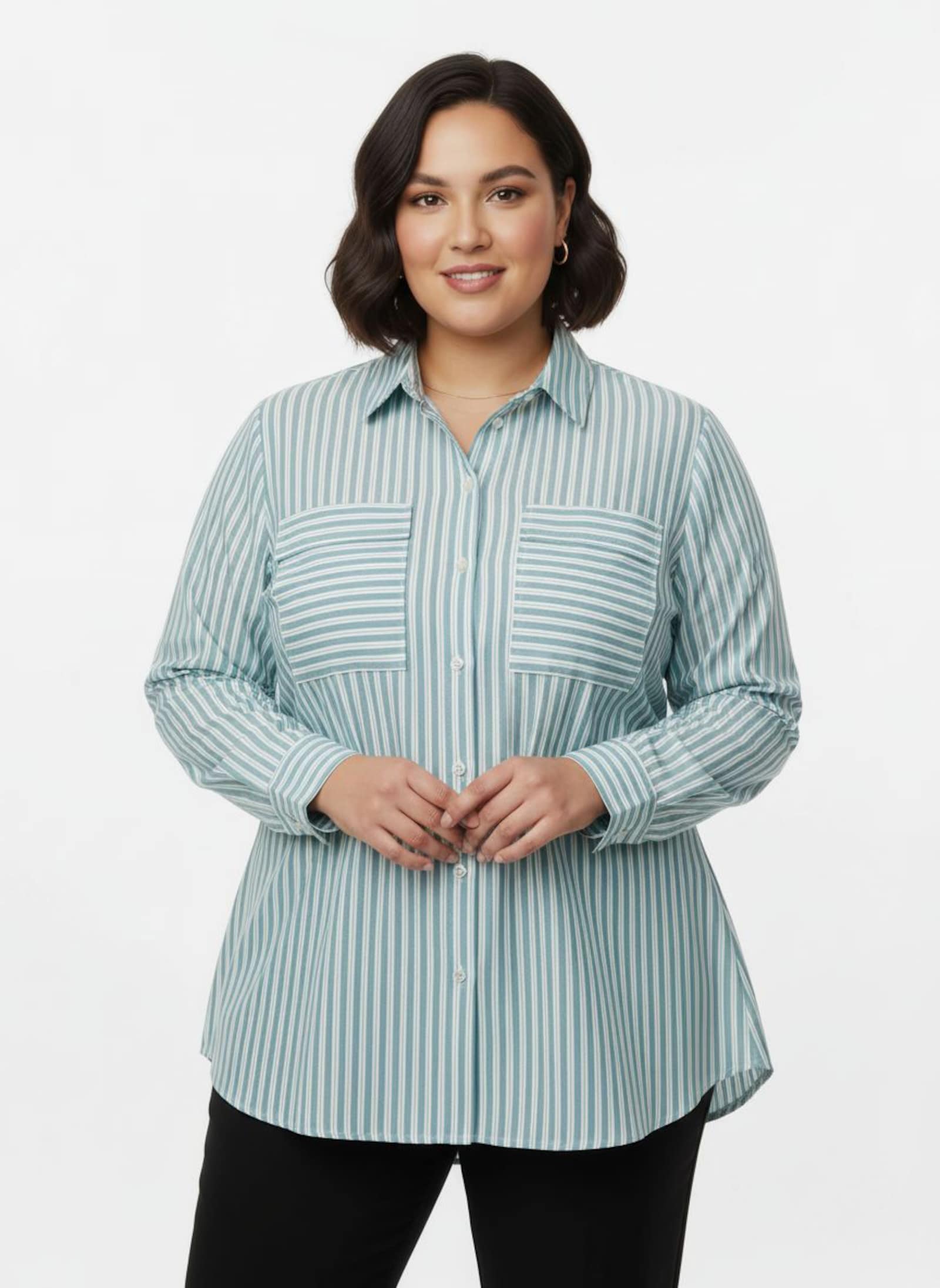 Gestreifte Bluse mit aufgesetzten Brusttaschen - ozean-weiß-gestreift