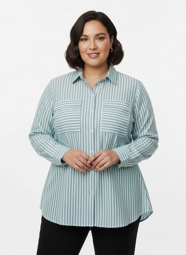 Gestreifte Bluse mit aufgesetzten Brusttaschen - ozean-weiß-gestreift