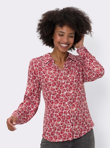 heine Druckbluse in Satin-Qualität - rot-ecru-bedruckt