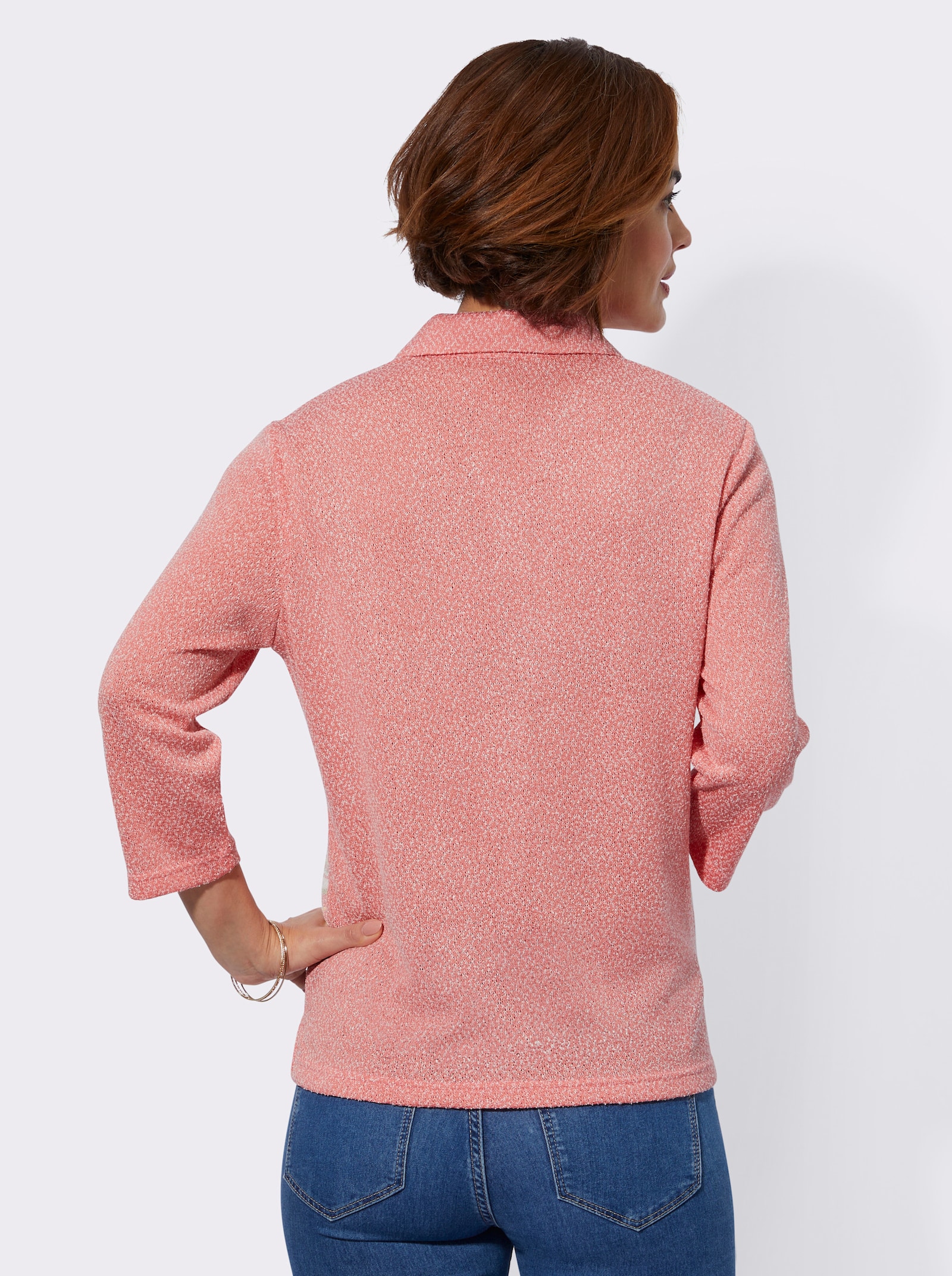  Poloshirt in Bouclé-Qualität - flamingo-lindgrün-geringelt