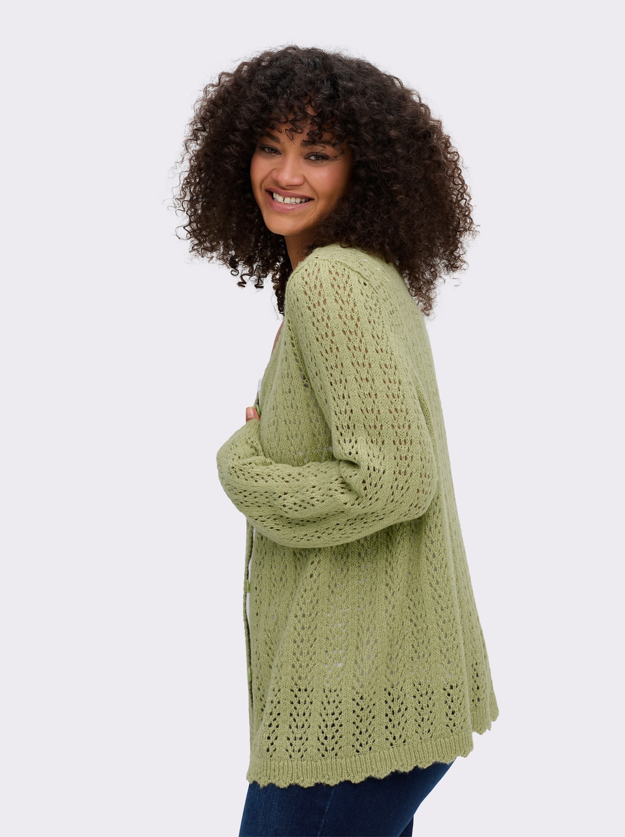 sheego Ajourstrickjacke - lindgrün
