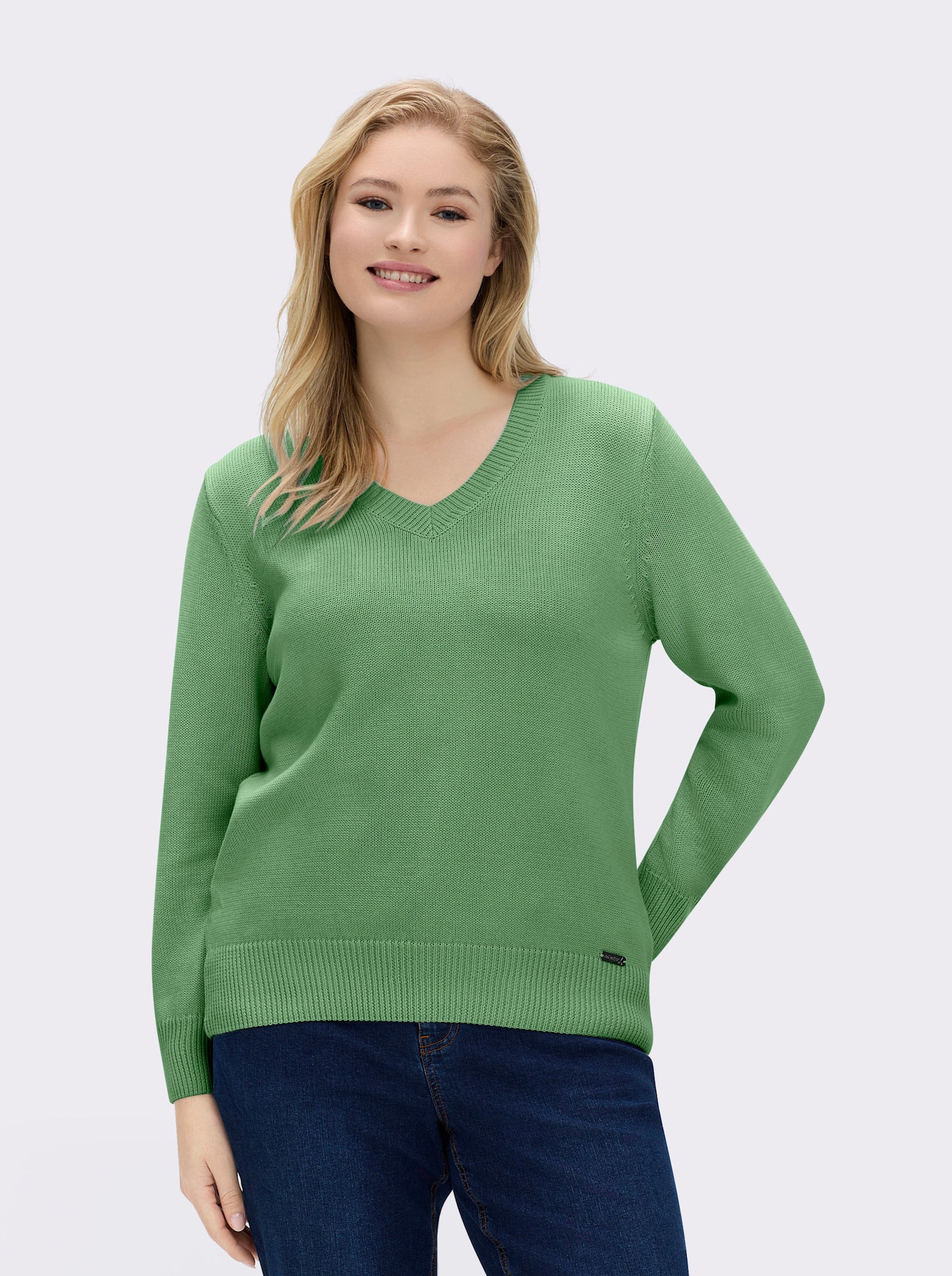 V-Ausschnitt-Pullover mit Baumwolle - apfel