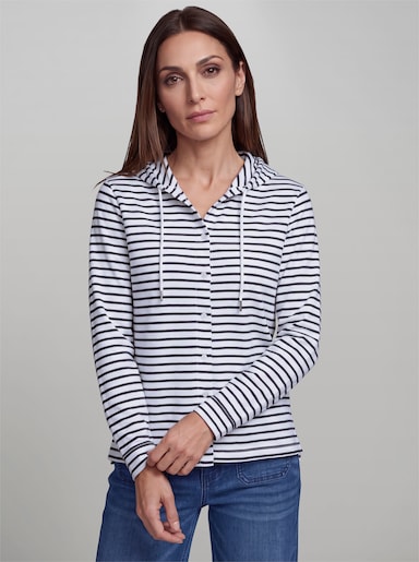heine Streifenshirt mit Kapuze - weiß-marine-geringelt