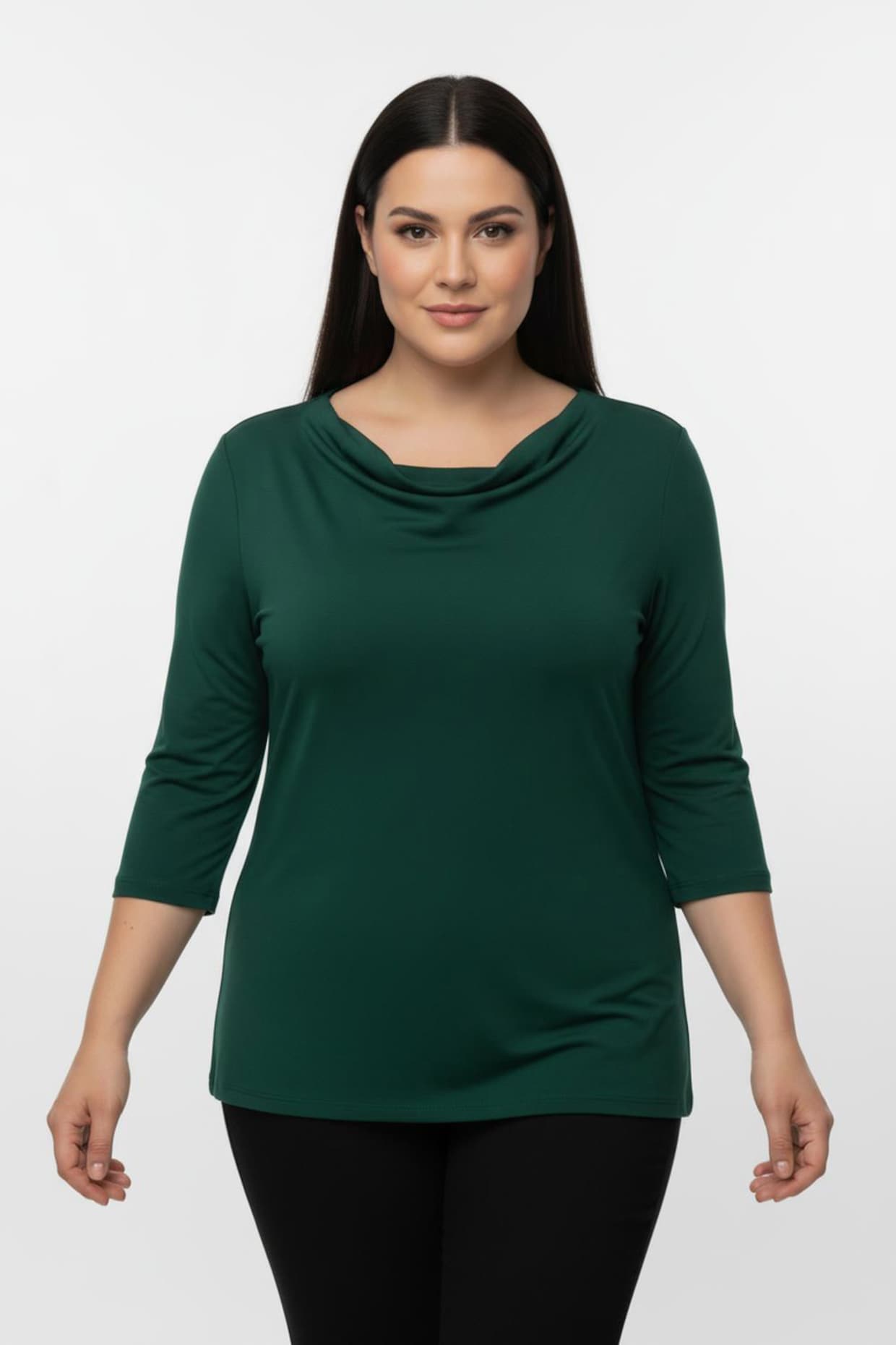 Wasserfallshirt mit 3/4-langen Ärmeln - tannengrün