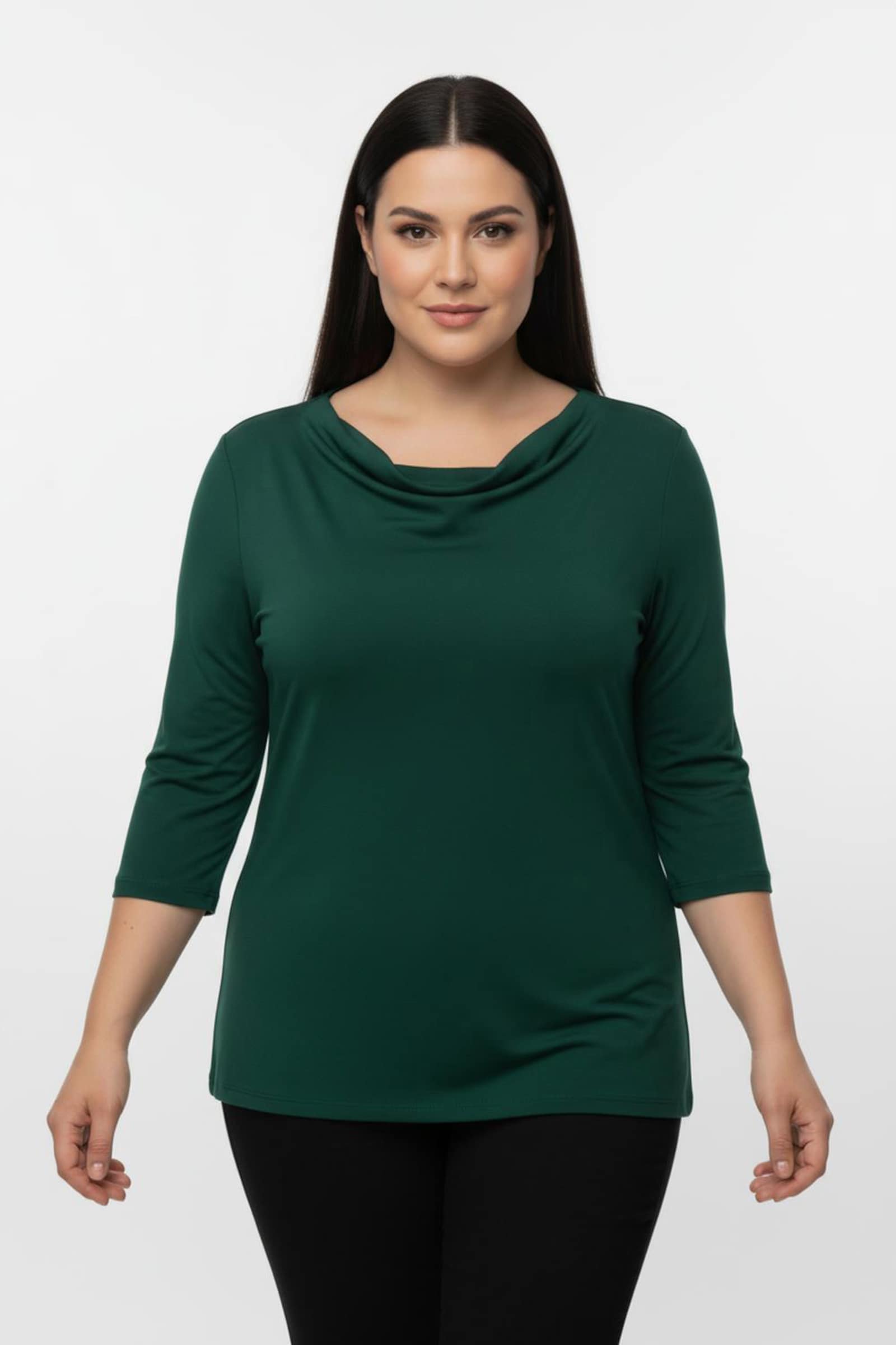 Wasserfallshirt mit 3/4-langen Ärmeln - tannengrün