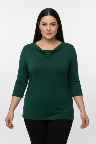 Wasserfallshirt mit 3/4-langen Ärmeln - tannengrün