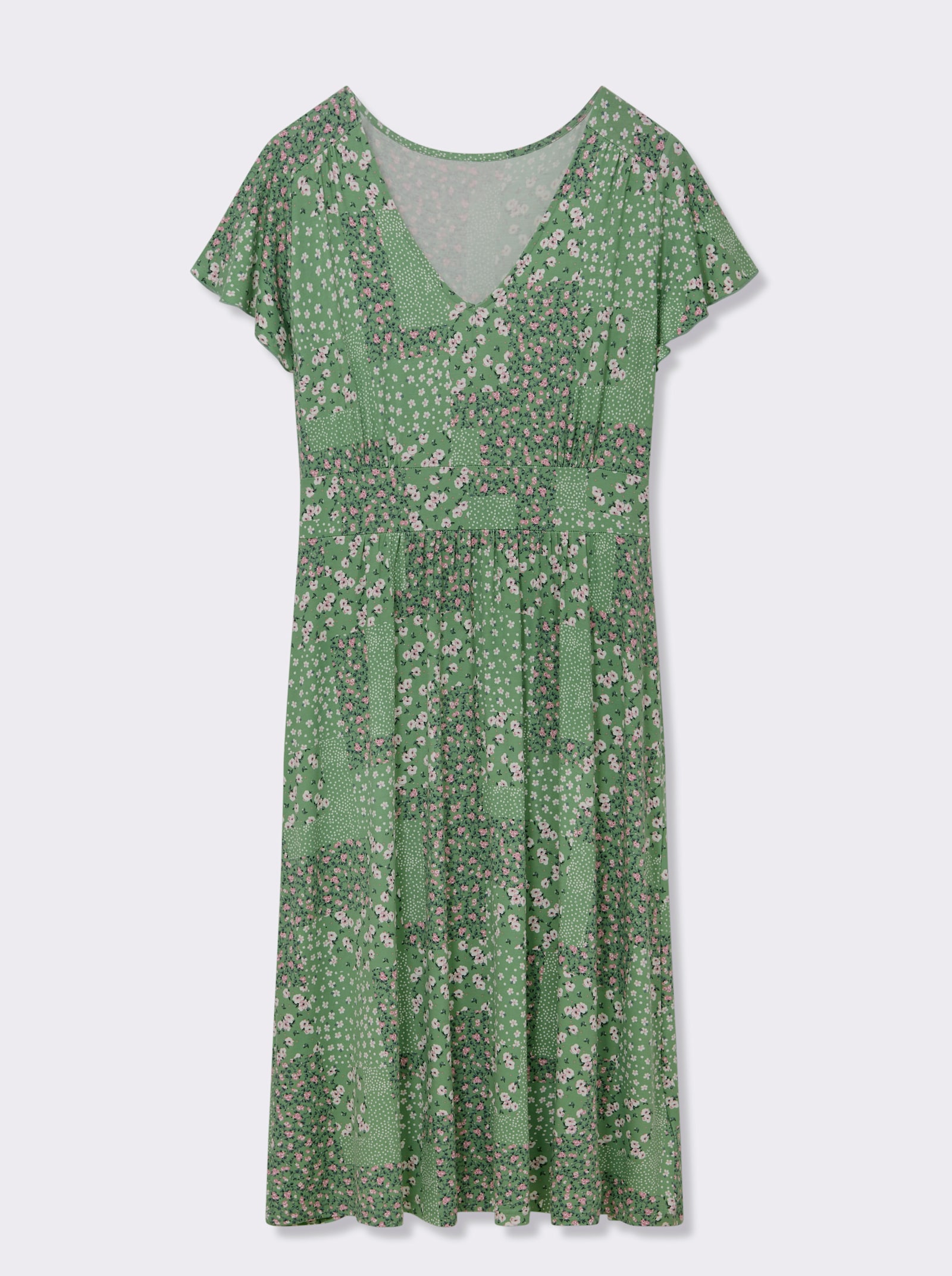 Jerseykleid mit Flügel-Ärmeln - apfel-champagner-bedruckt