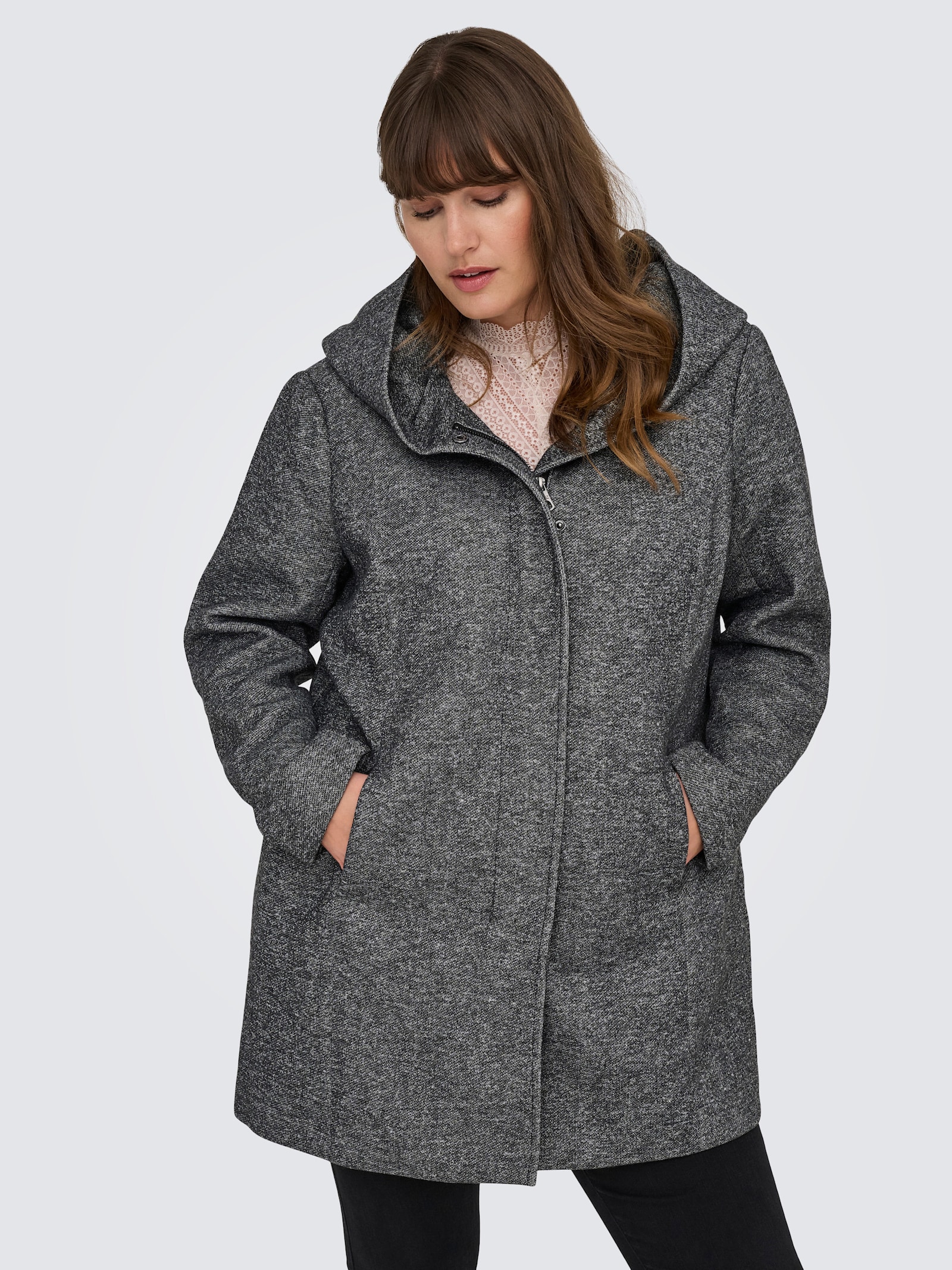 ONLY CARMAKOMA Kurzmantel - dark grey melange