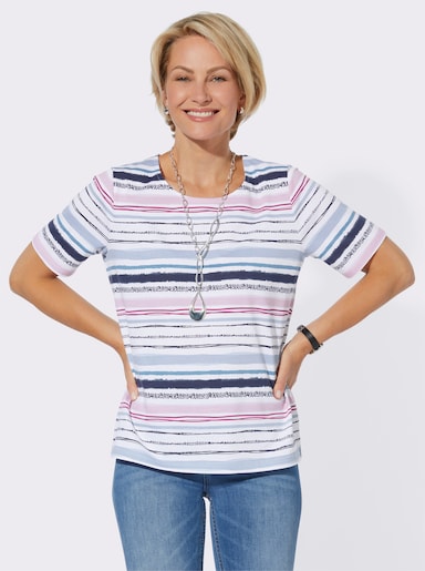 Ringelshirt aus reiner Baumwolle - bleu-rosé-geringelt