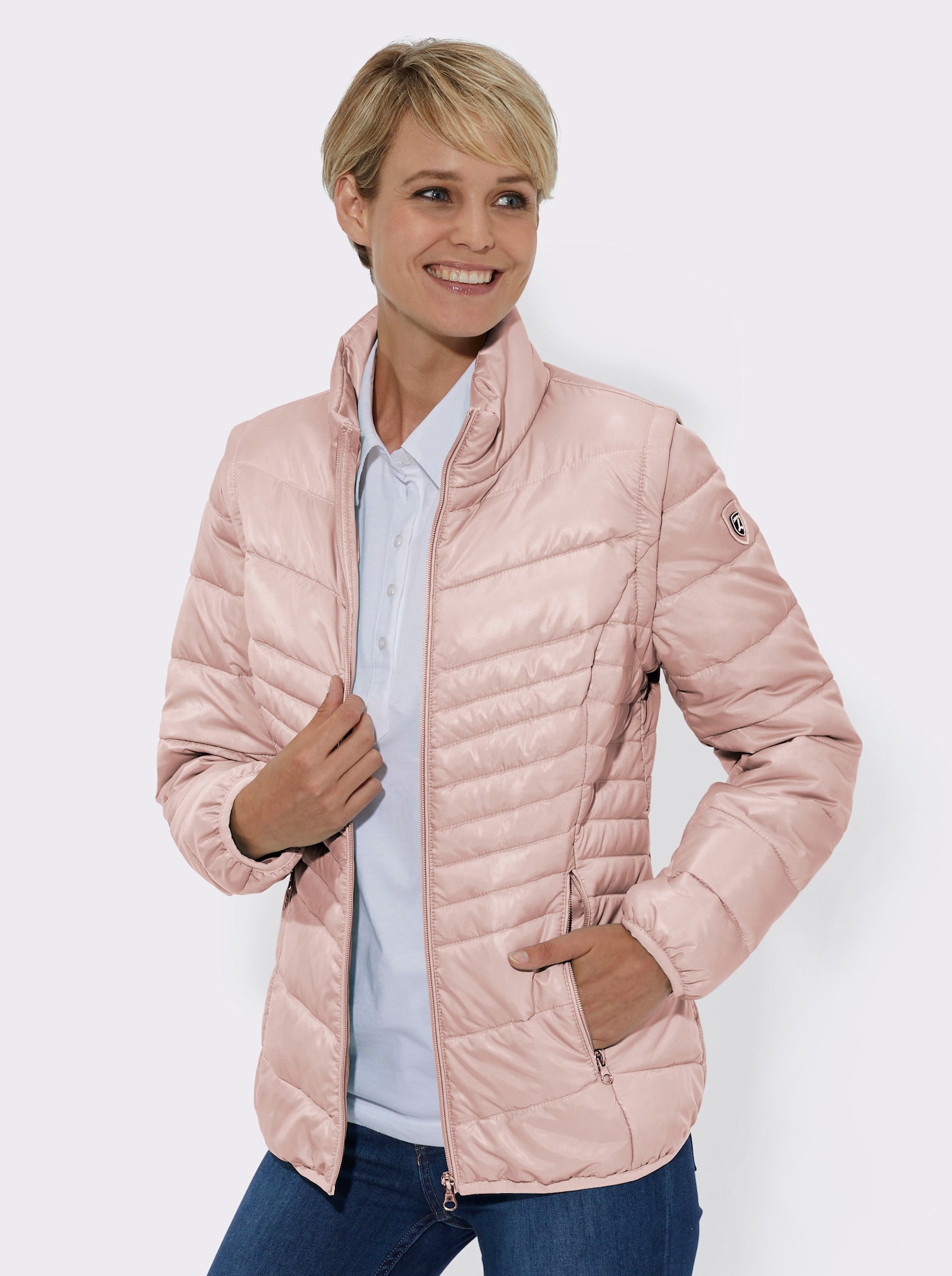 Steppjacke mit abzippbaren Ärmeln - puder