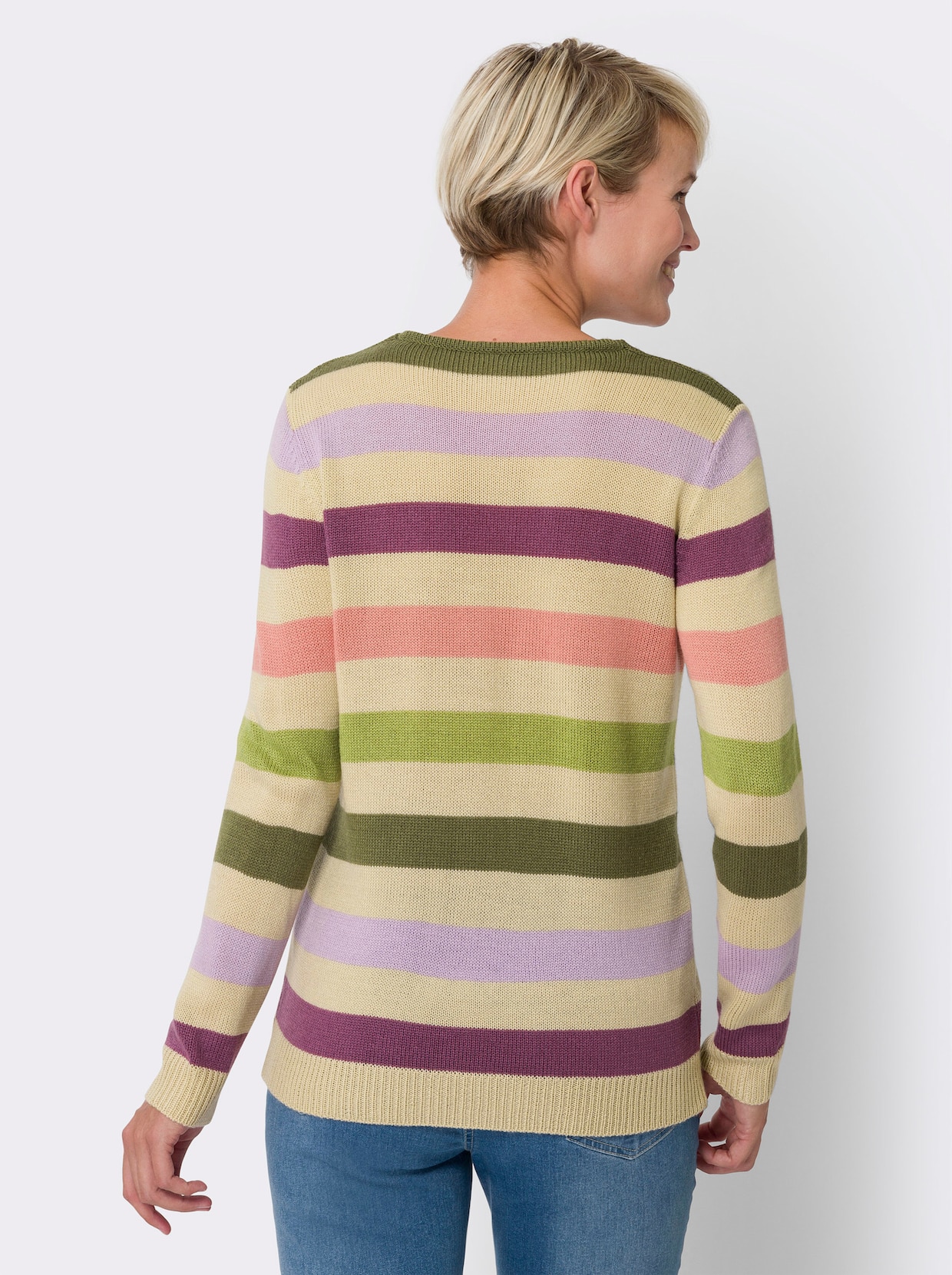 Pullover - sand-violett-geringelt