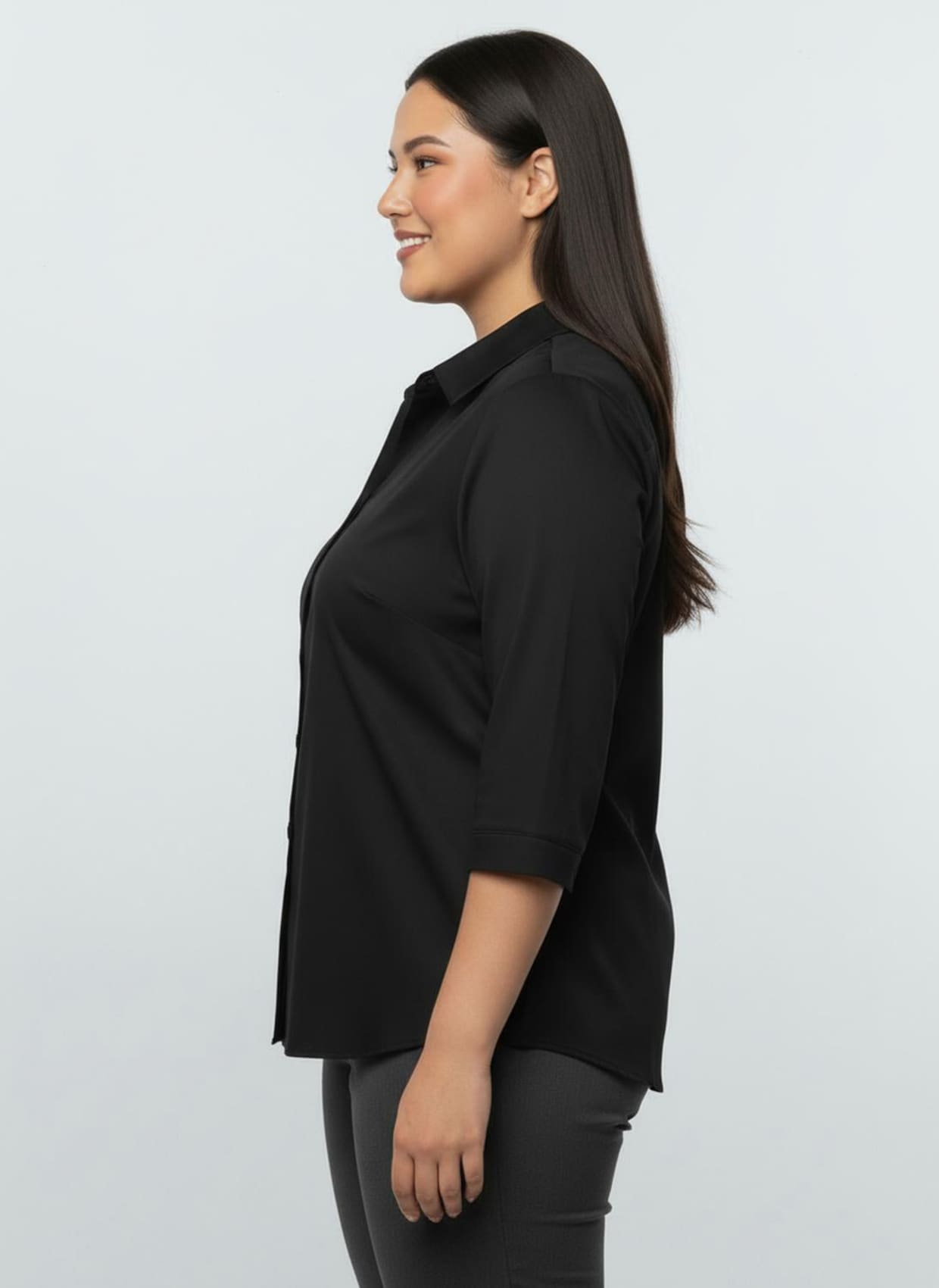 Hemdbluse mit 3/4-Ärmeln - schwarz