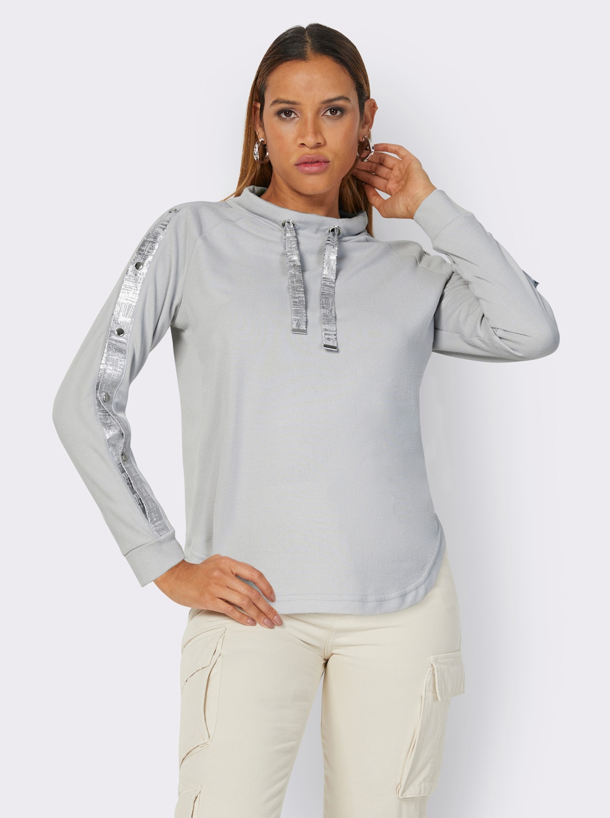 Sweat-shirt - gris clair-couleur argent imprimé