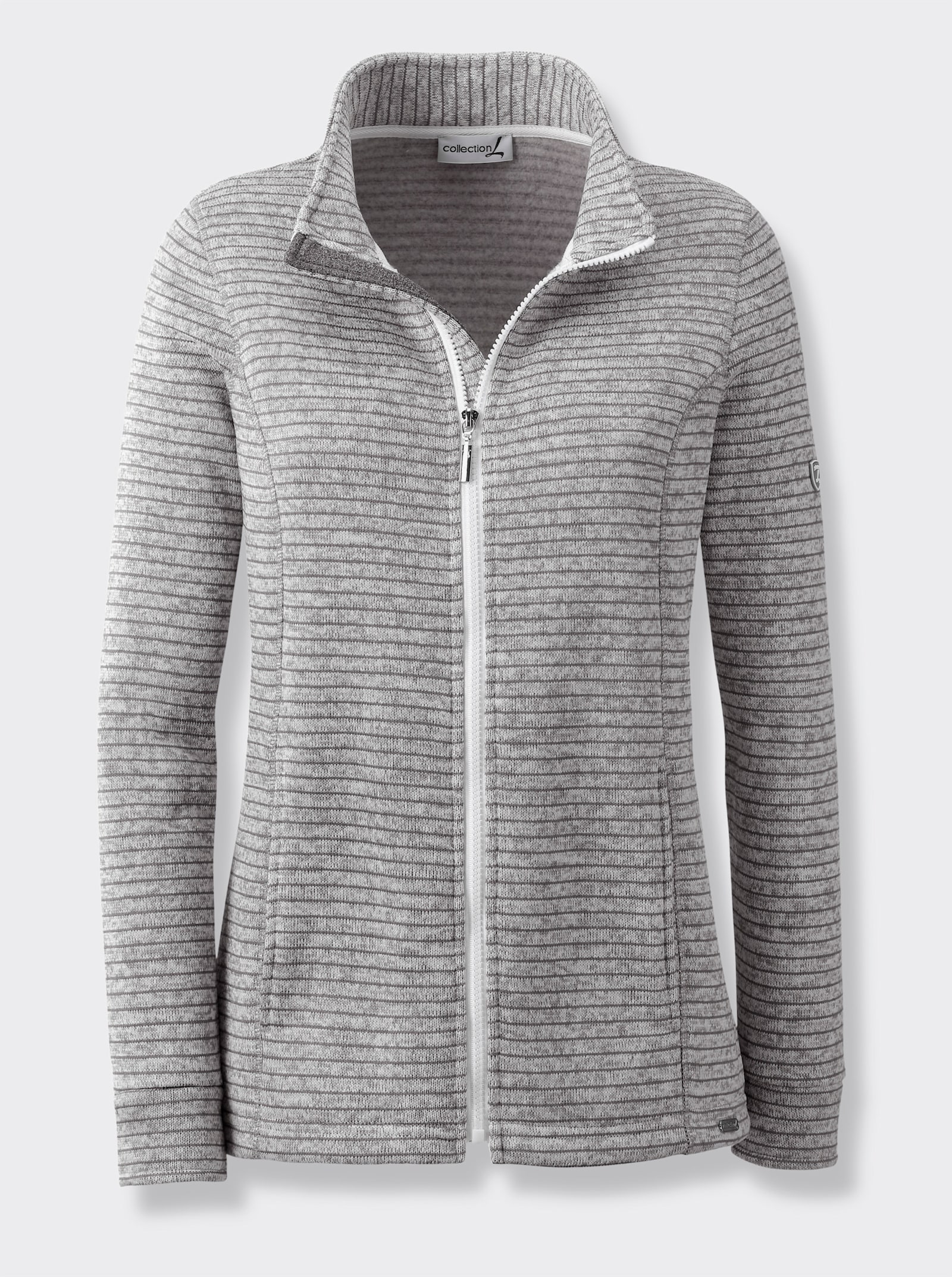 Strickfleecejacke mit Nahttaschen - hellgrau-meliert