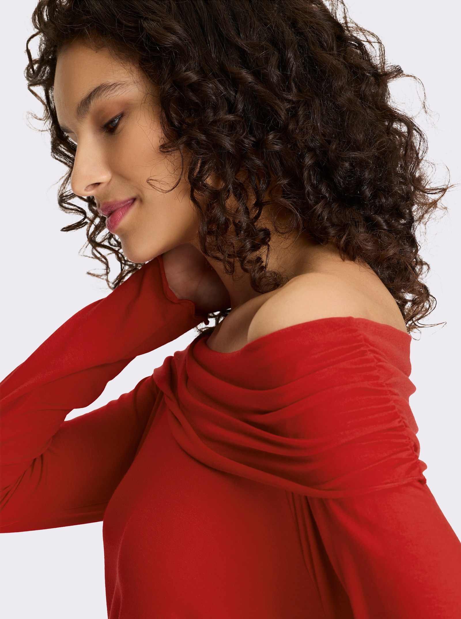 heine Carmenshirt mit Wellensaum - erdbeere