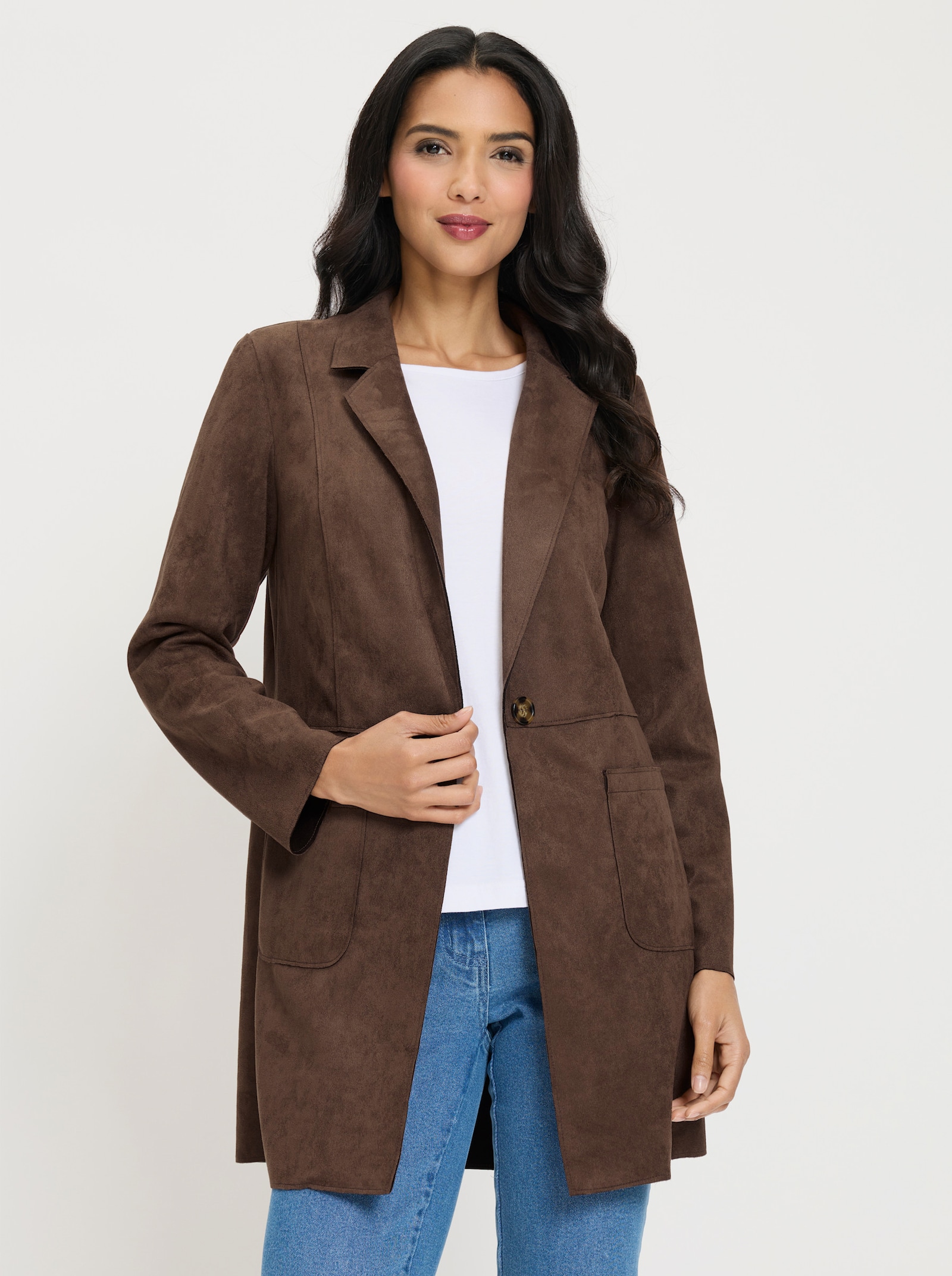 Longblazer aus Veloursleder-Imitat - schoko