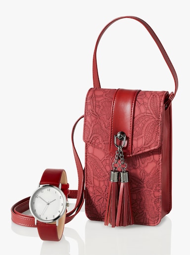 Handtasche und Uhr - rot