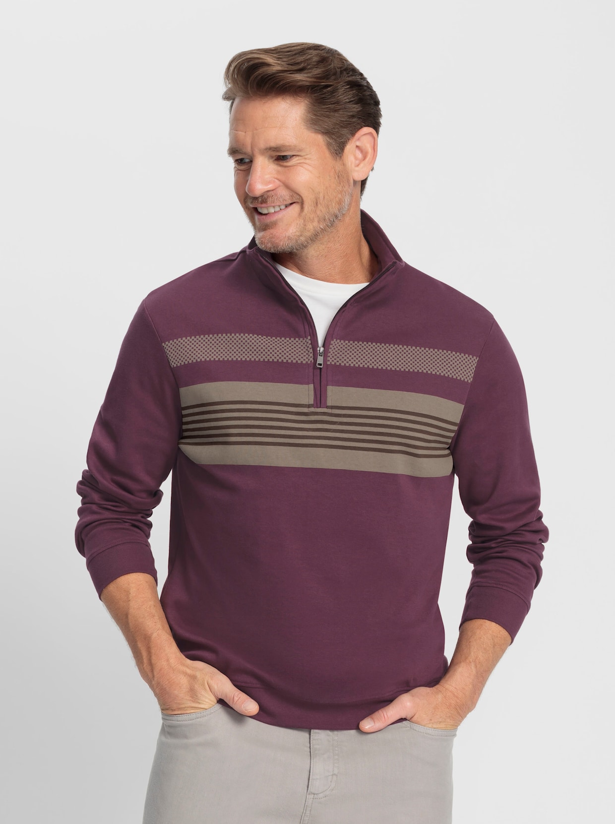 Catamaran Langarmshirt - burgund-taupe-bedruckt