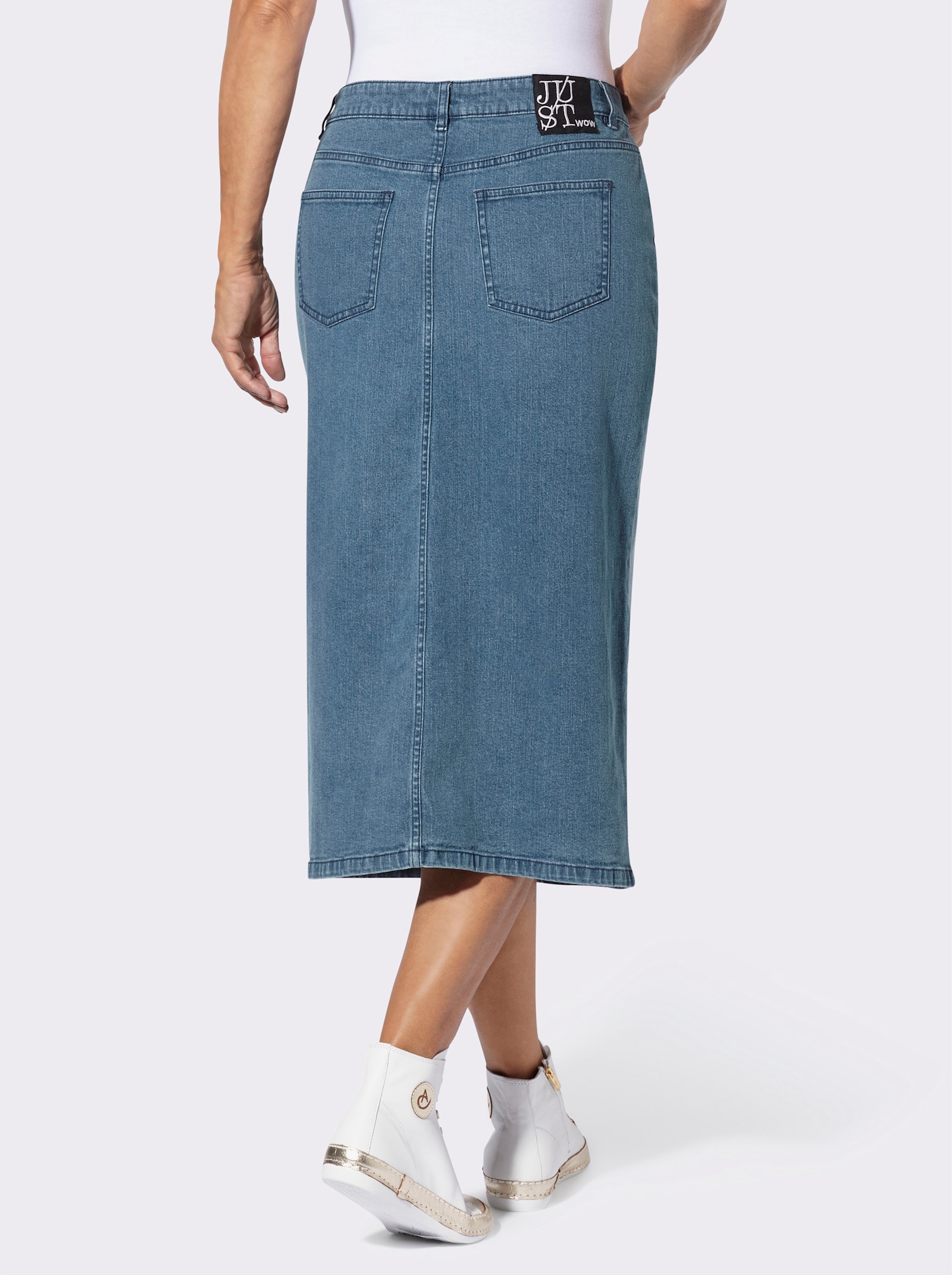 Jeansrock mit Gehschlitz vorne - blue-bleached